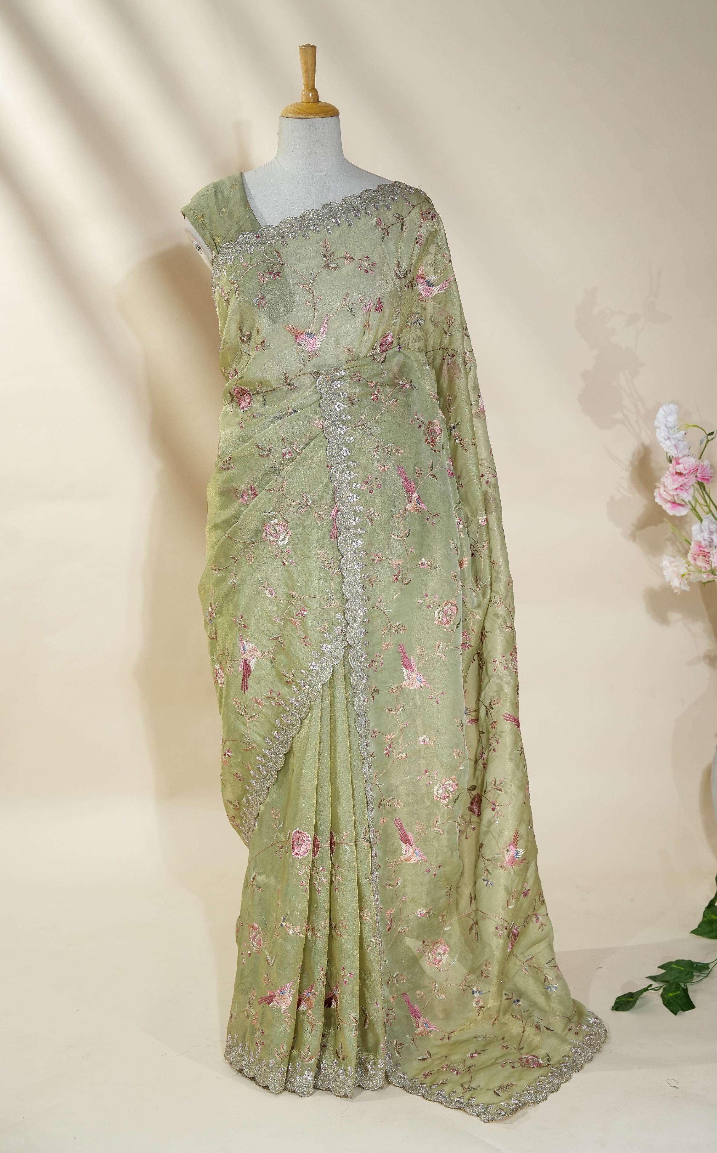 Gold Embroidery Tissue Saree