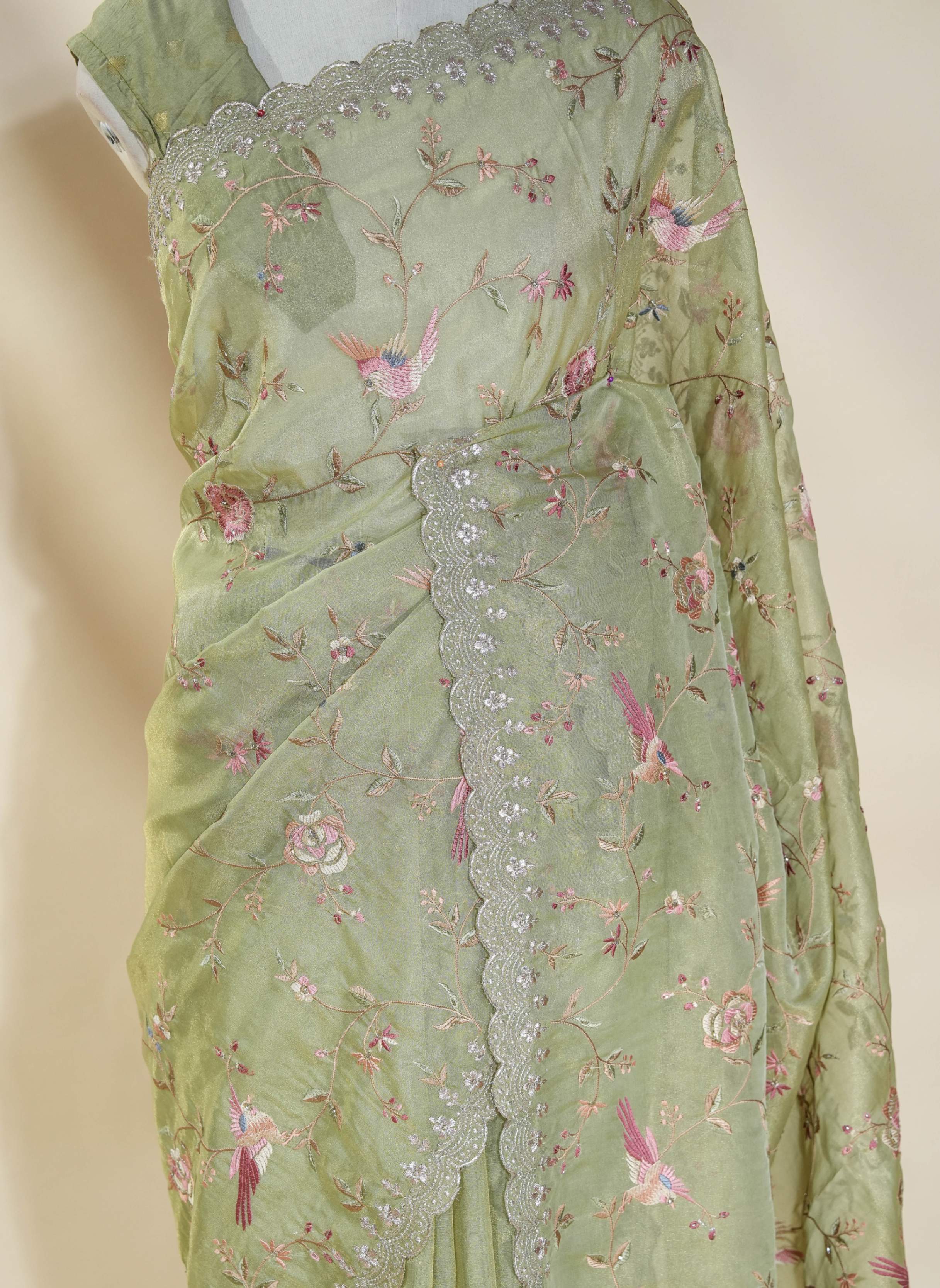 Gold Embroidery Tissue Saree