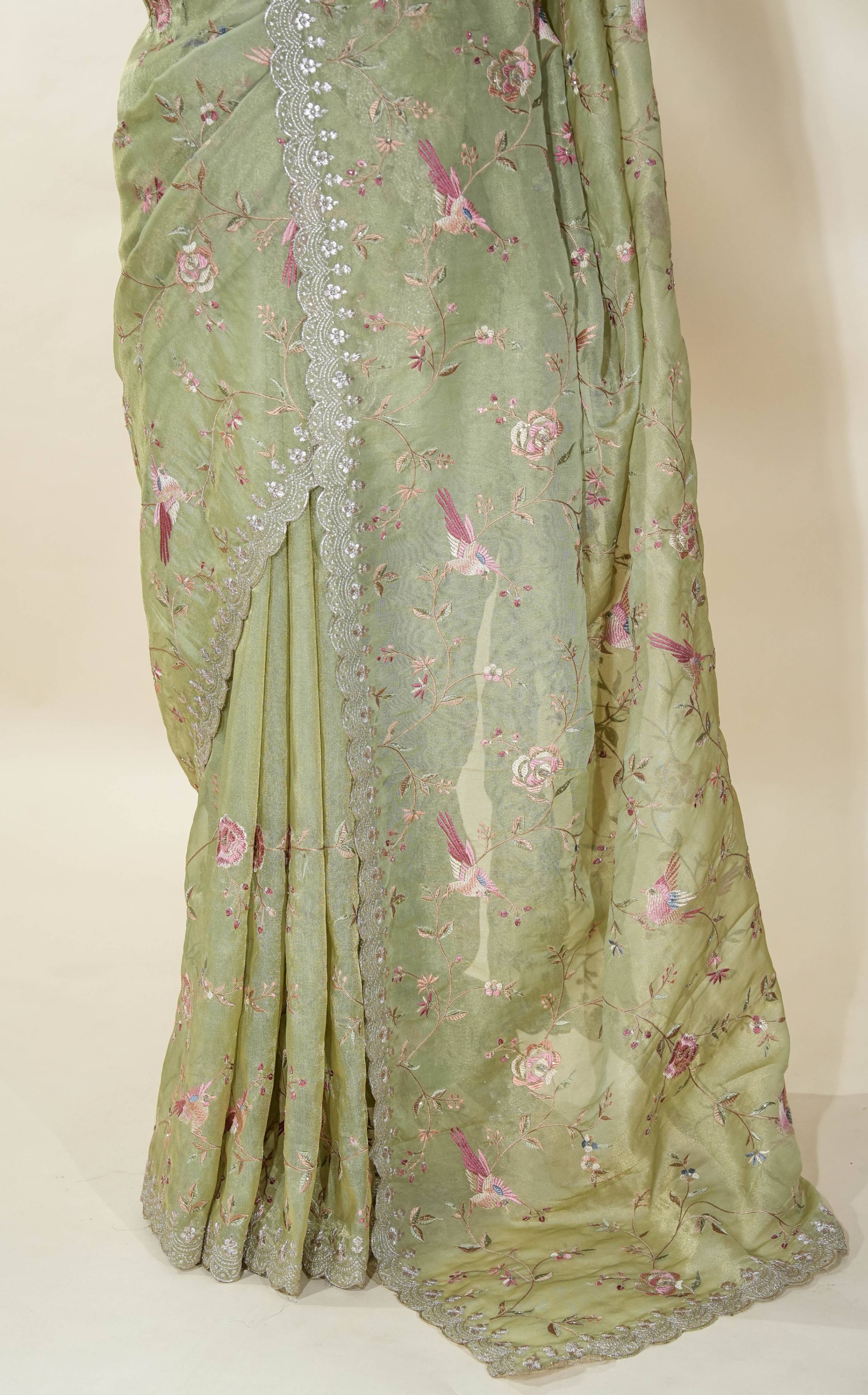 Gold Embroidery Tissue Saree