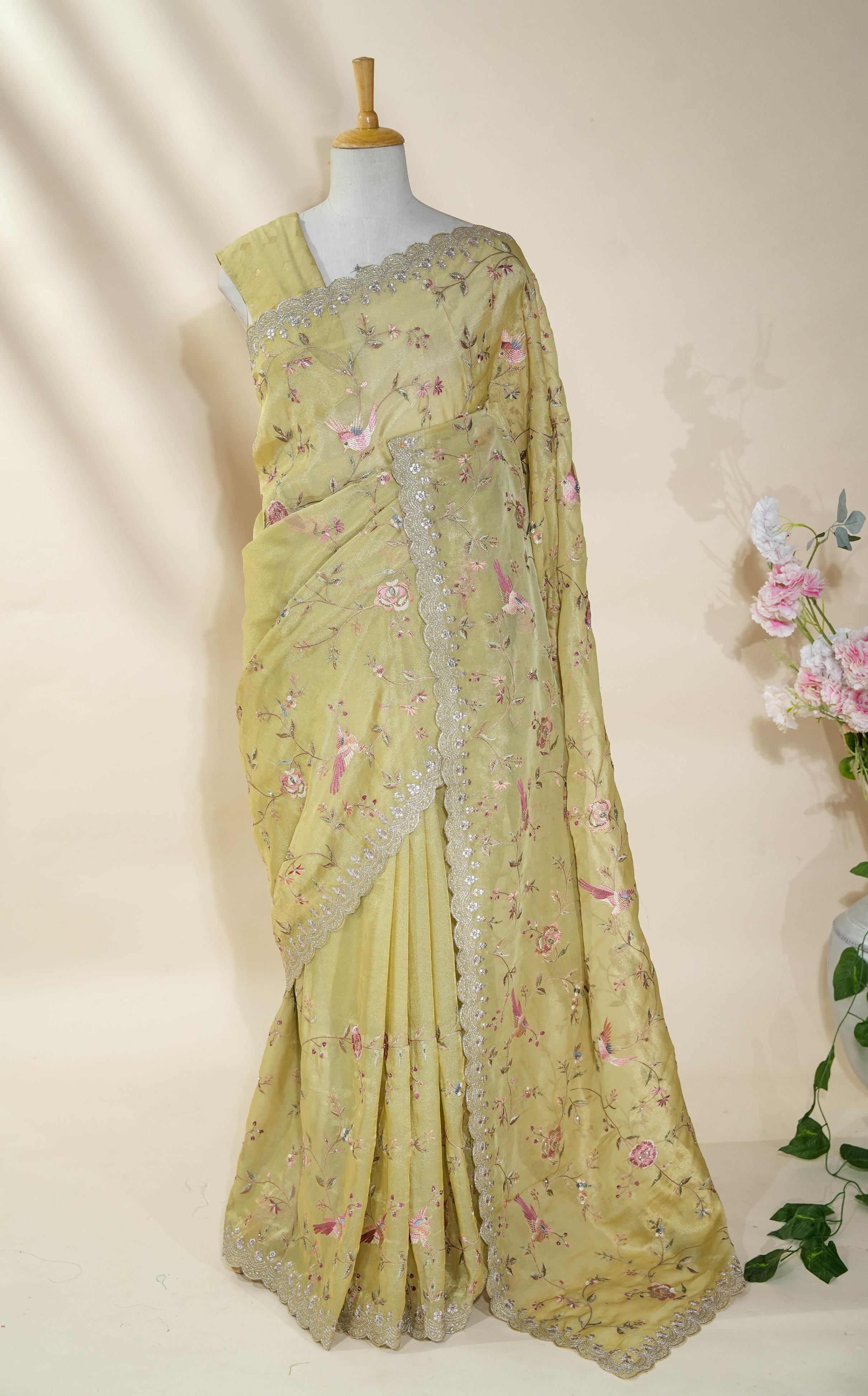 Gold Embroidery Tissue Saree