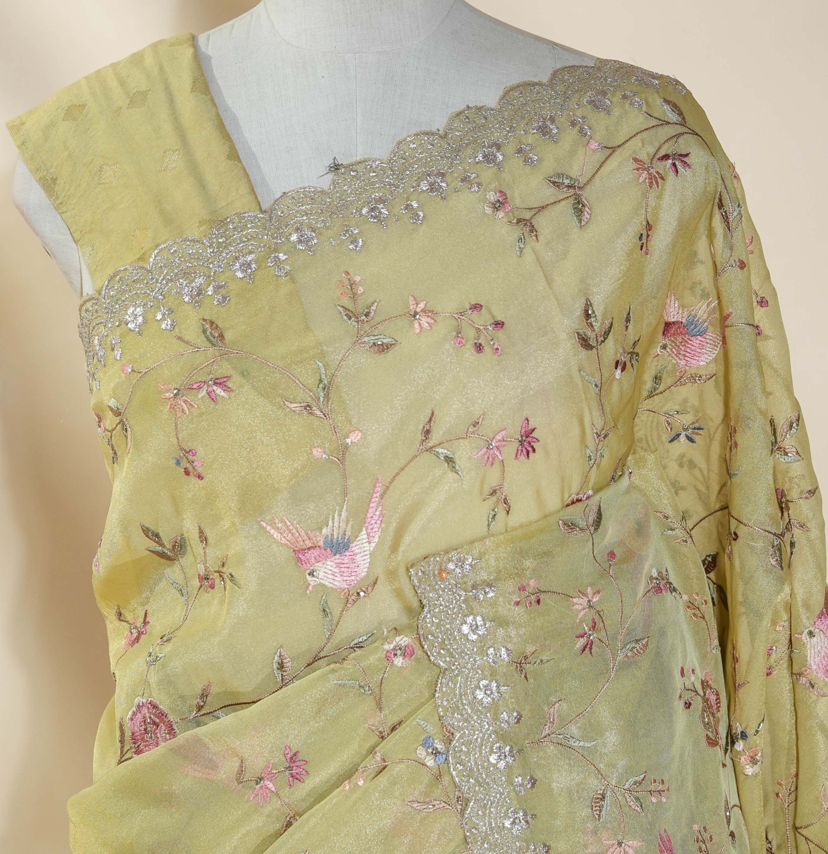 Gold Embroidery Tissue Saree