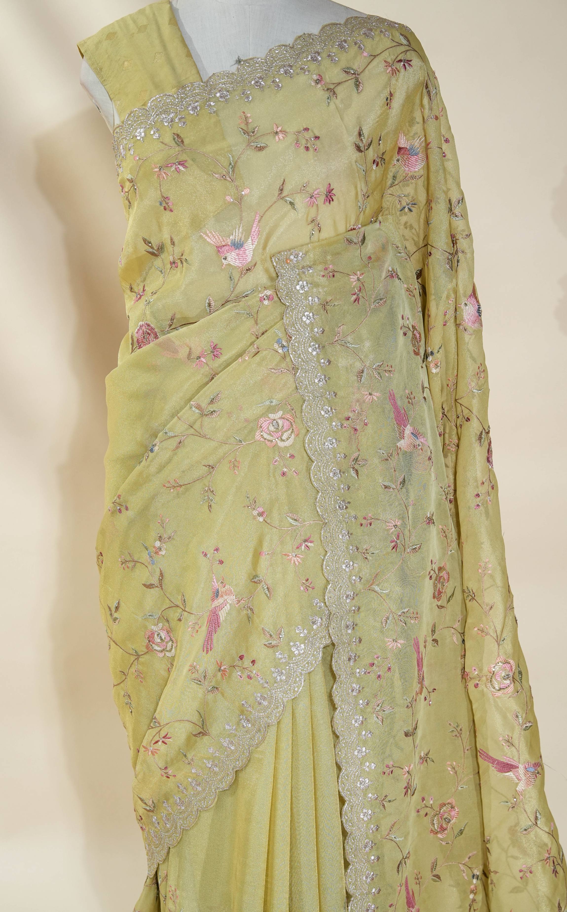 Gold Embroidery Tissue Saree