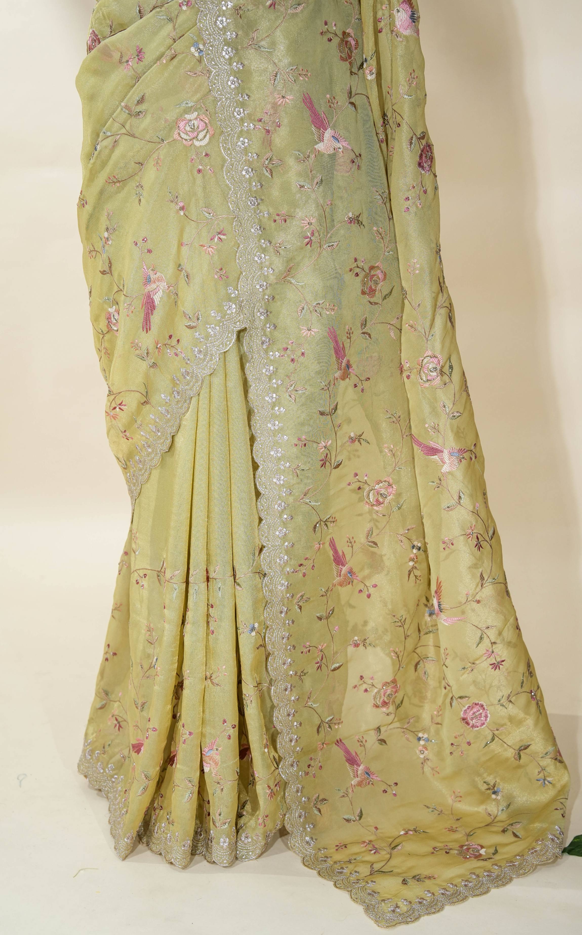 Gold Embroidery Tissue Saree