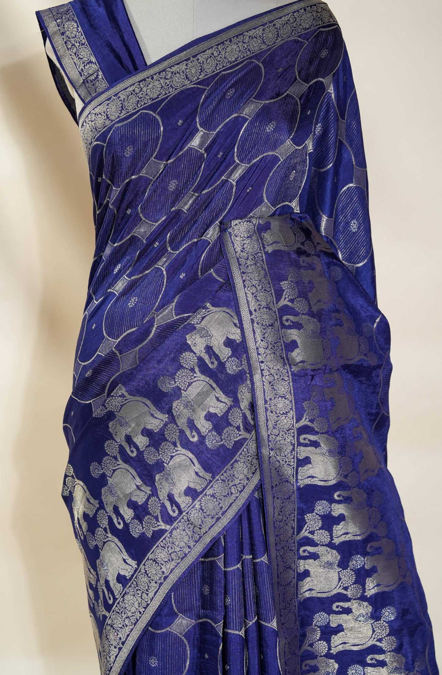 Navy Blue Banarasi Silk Saree