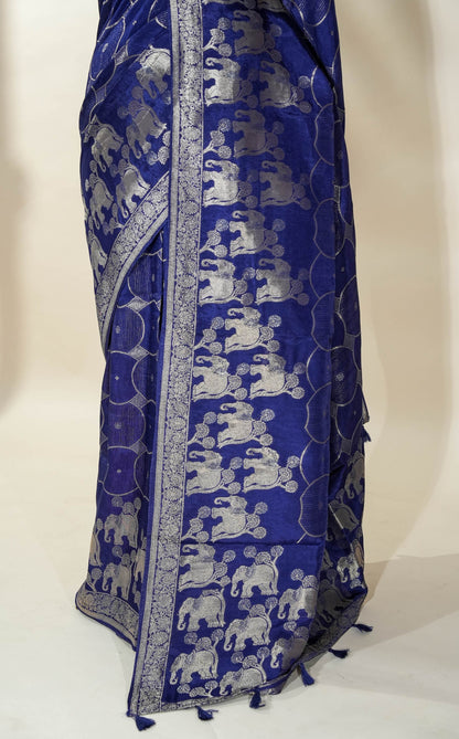 Navy Blue Banarasi Silk Saree