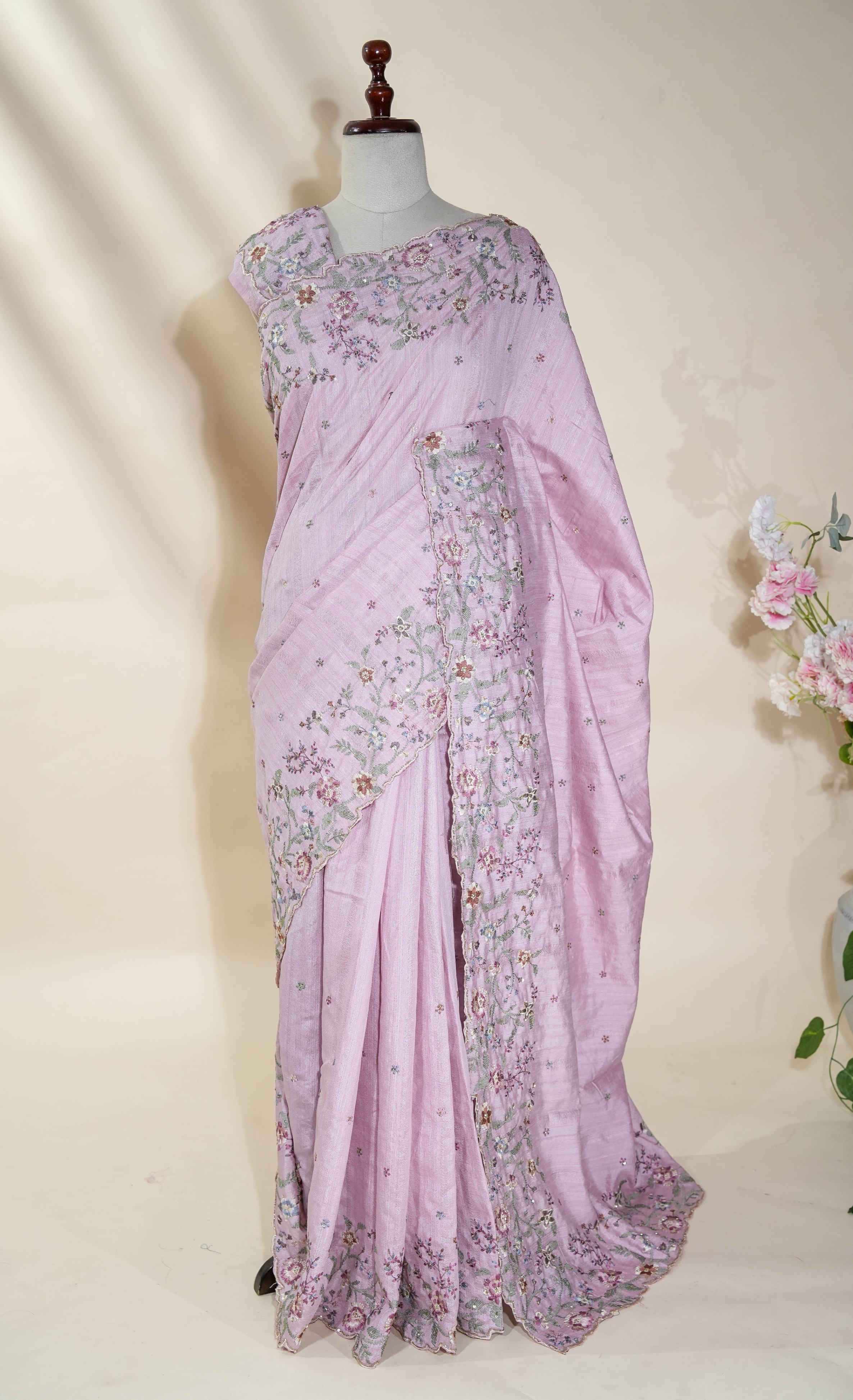 Pink Embroidery Tussar Saree