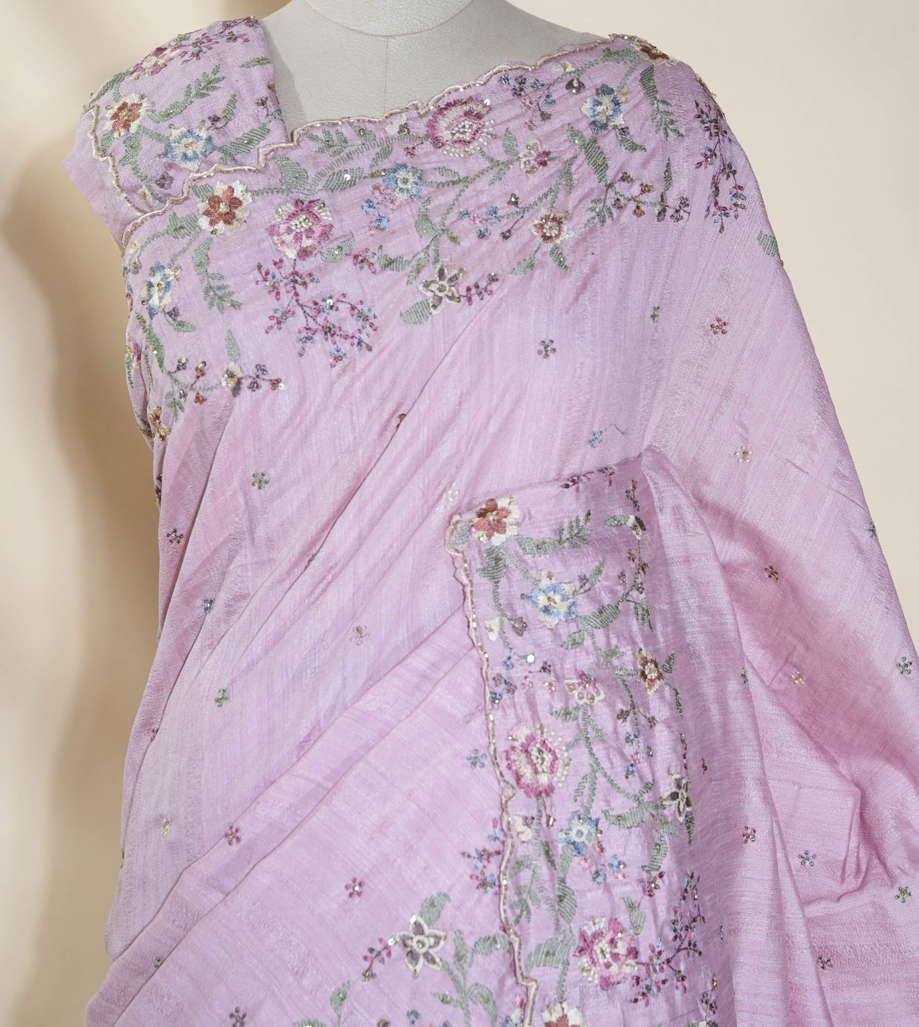Pink Embroidery Tussar Saree