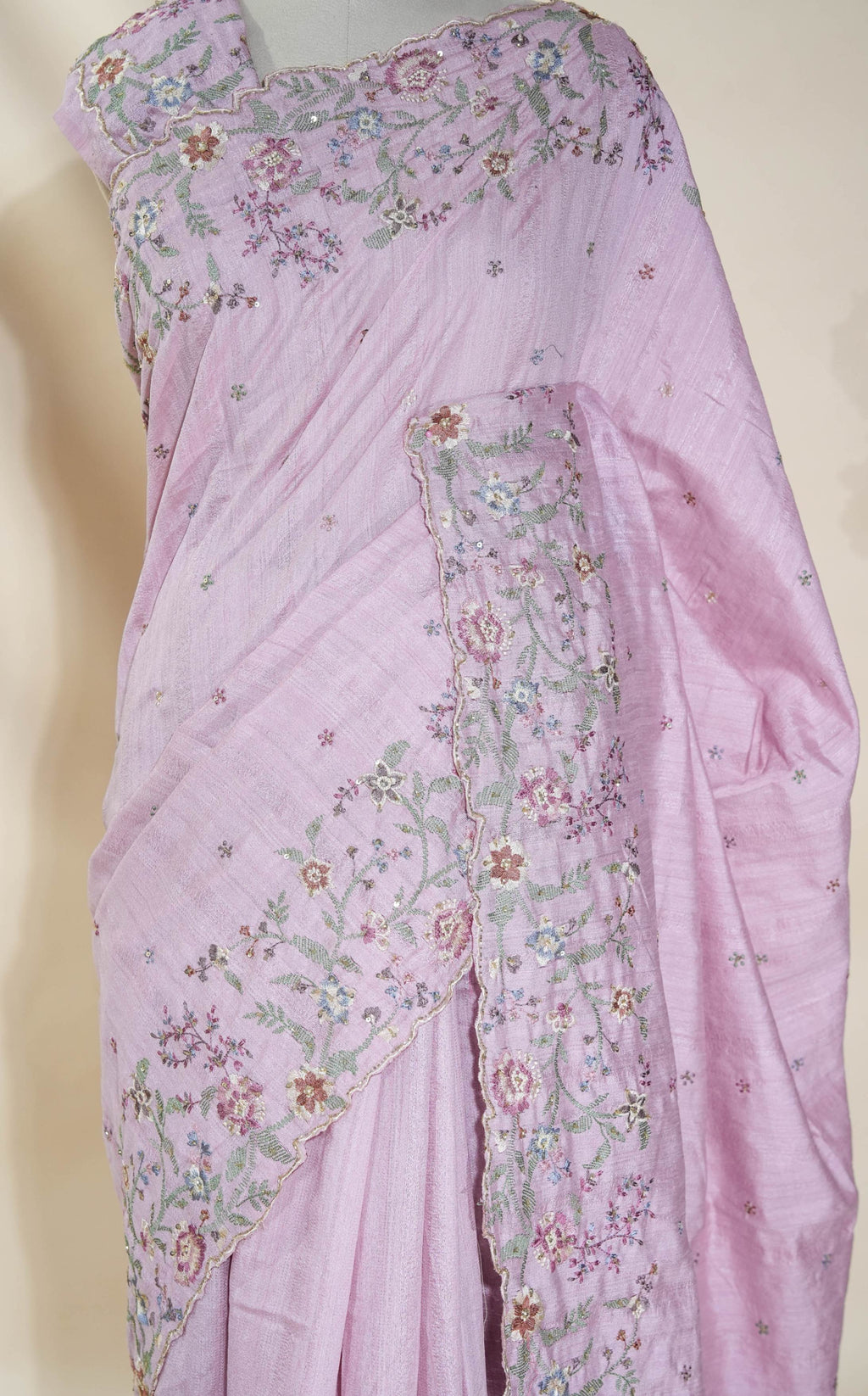 Pink Embroidery Tussar Saree