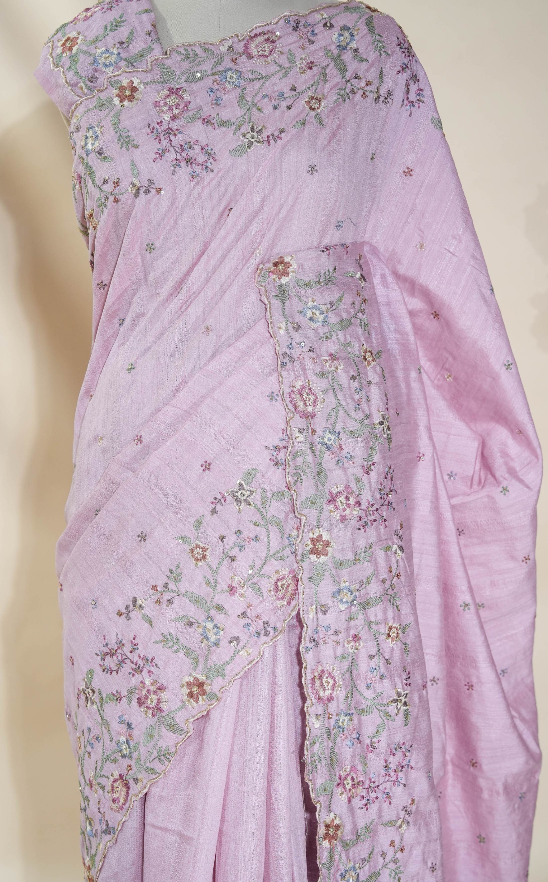 Pink Embroidery Tussar Saree