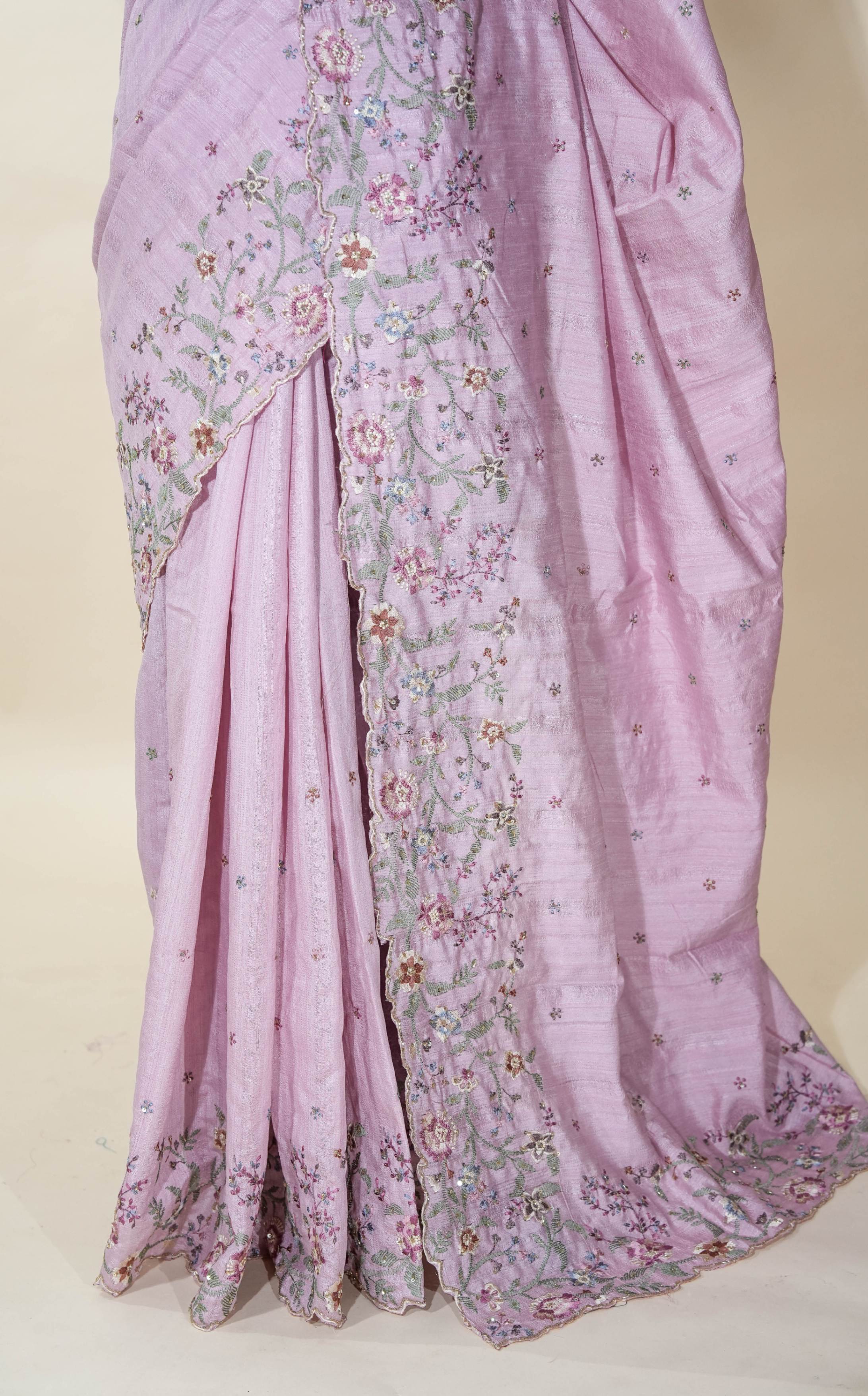 Pink Embroidery Tussar Saree