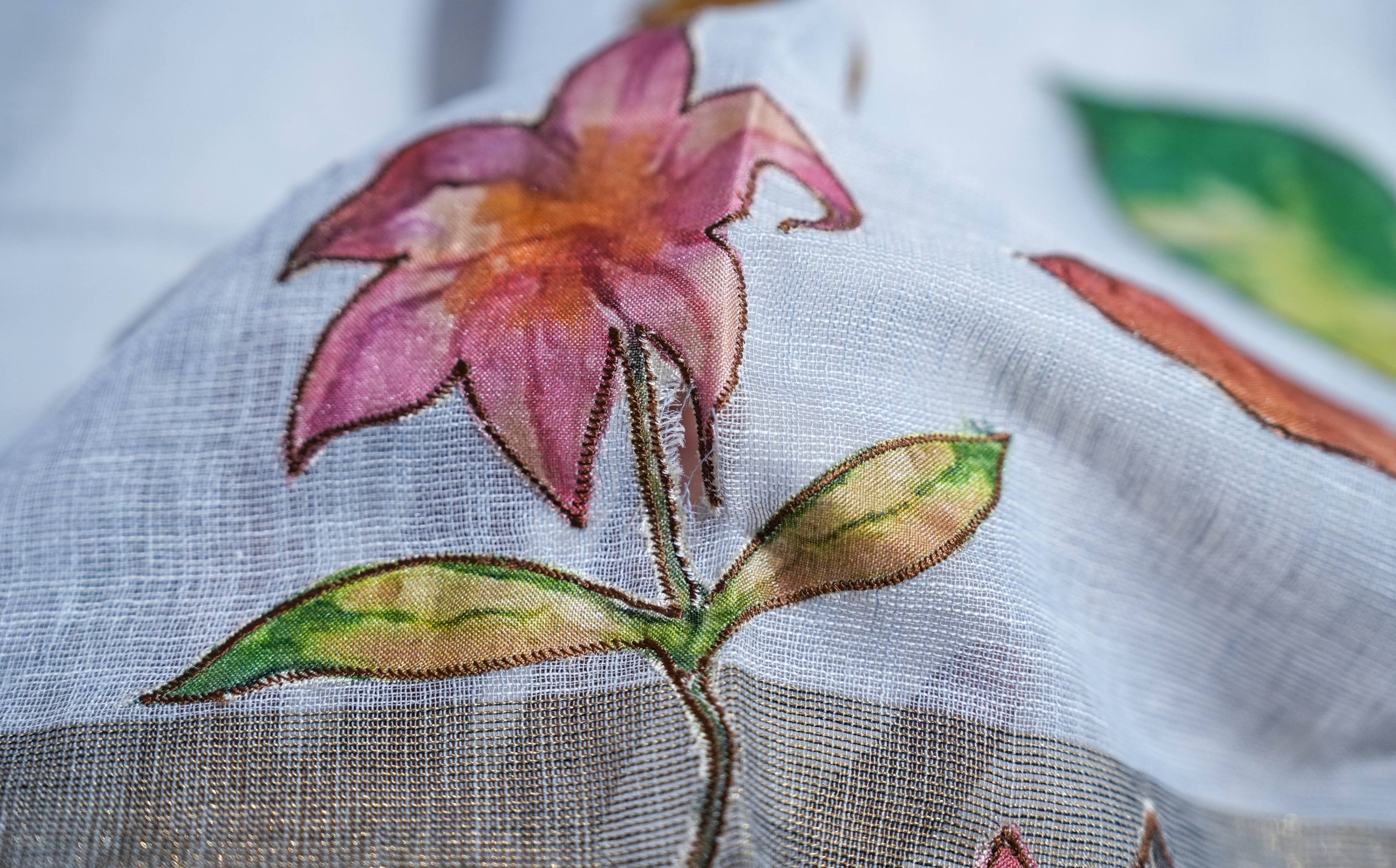 Grey Printed Embroidery Khadi Saree