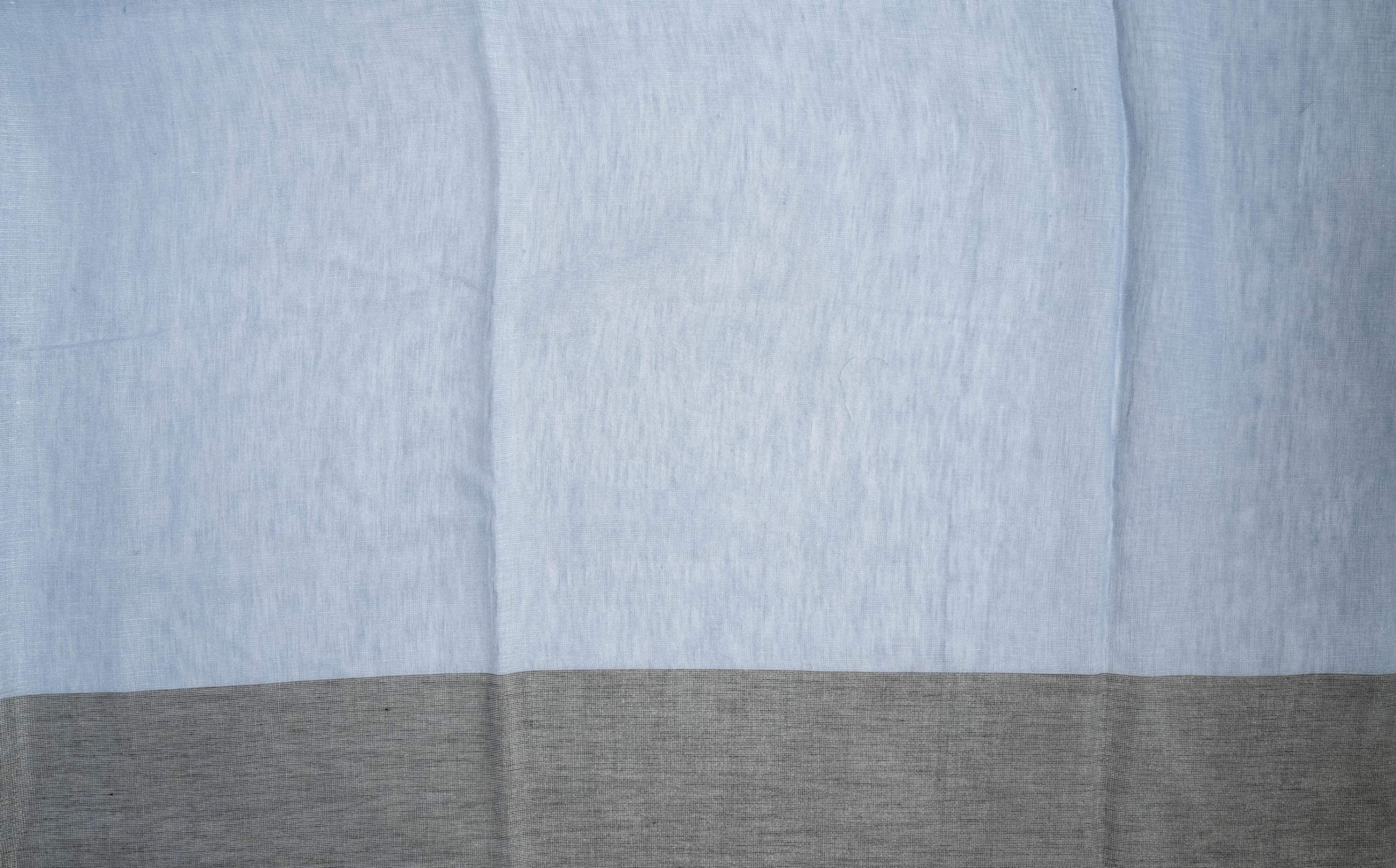 Grey Printed Embroidery Khadi Saree