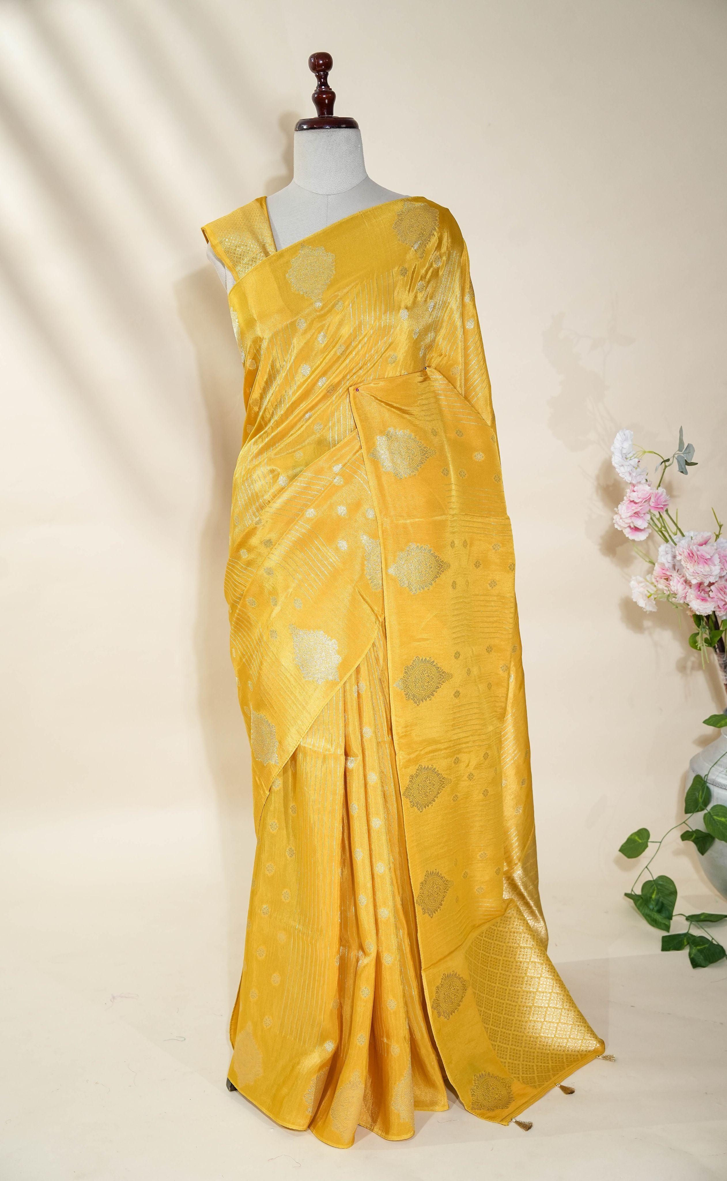 Yellow Banarasi Tissue Saree