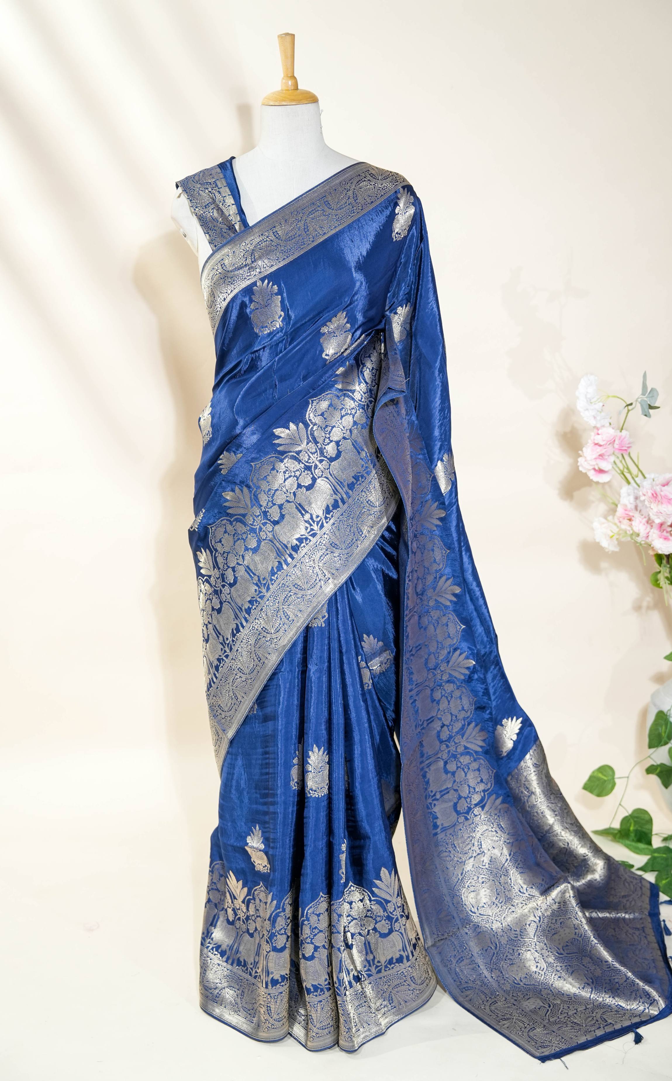 Navy Blue Banarasi Silk Saree