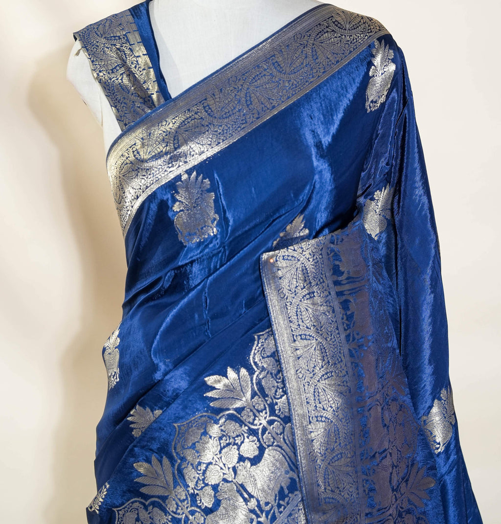 Navy Blue Banarasi Silk Saree
