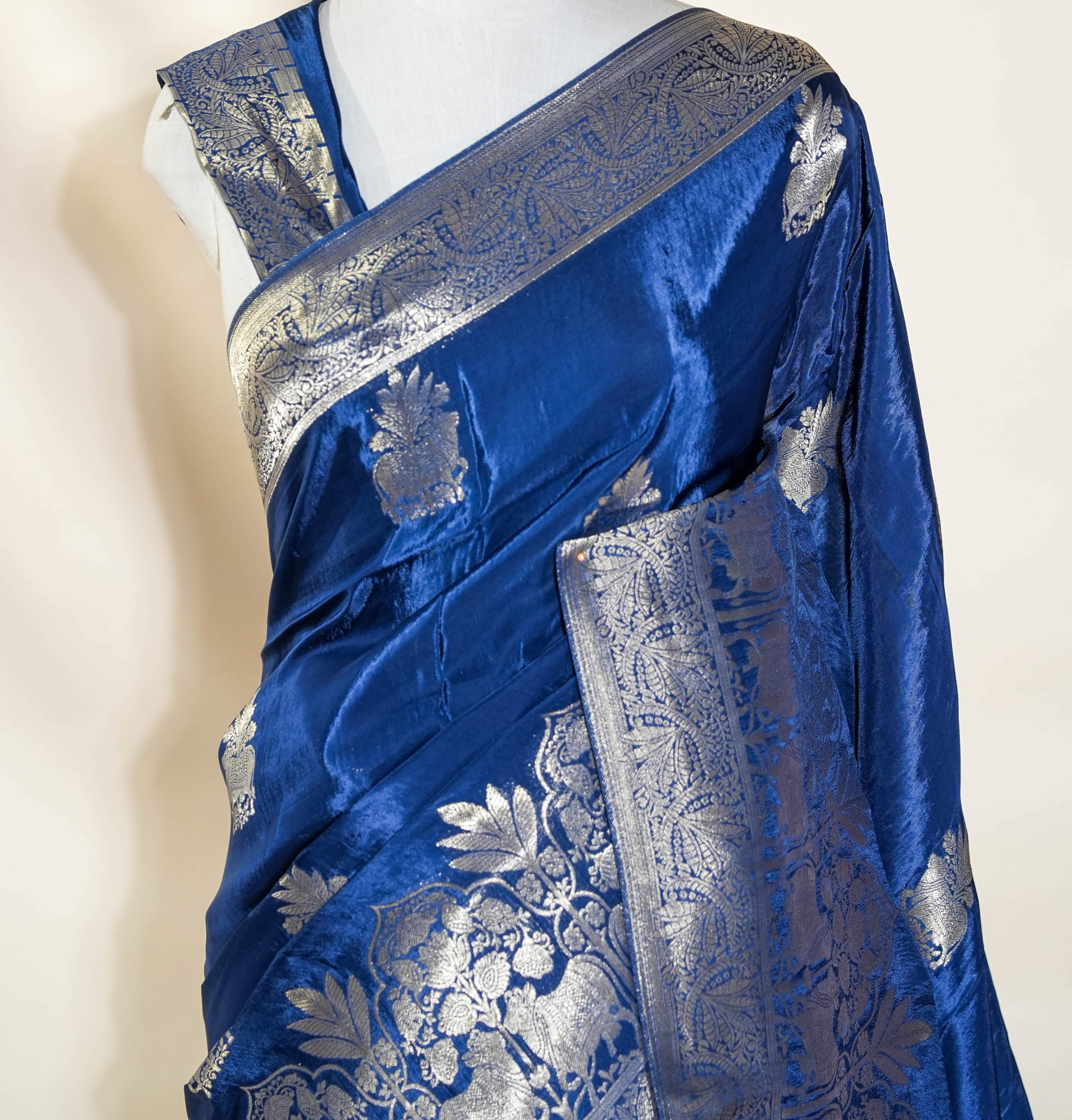 Navy Blue Banarasi Silk Saree