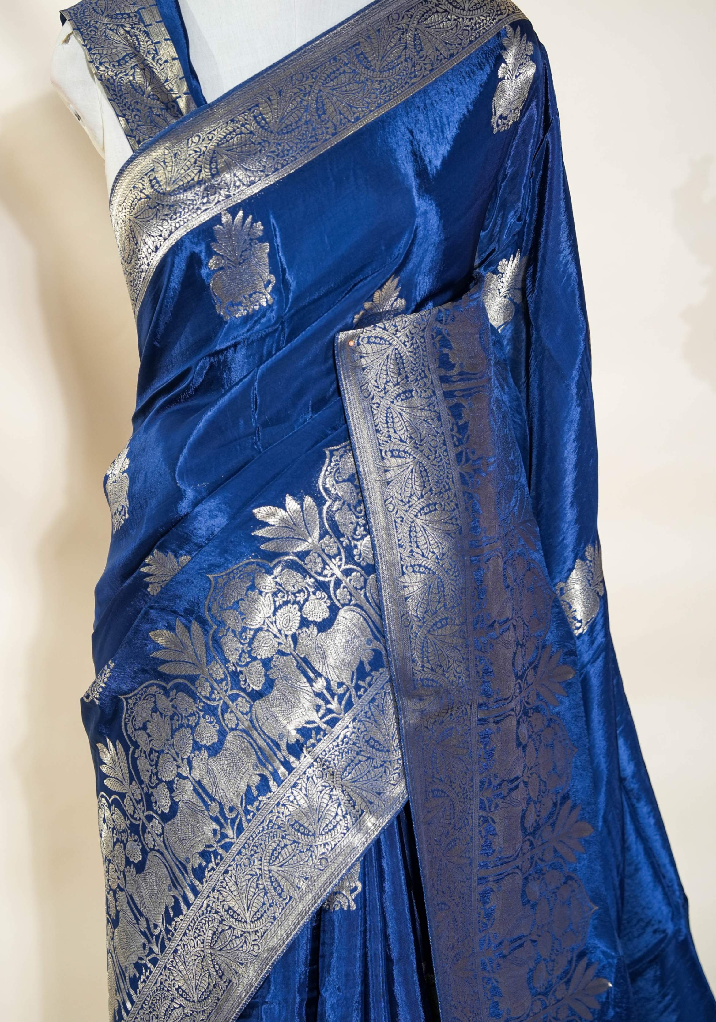 Navy Blue Banarasi Silk Saree