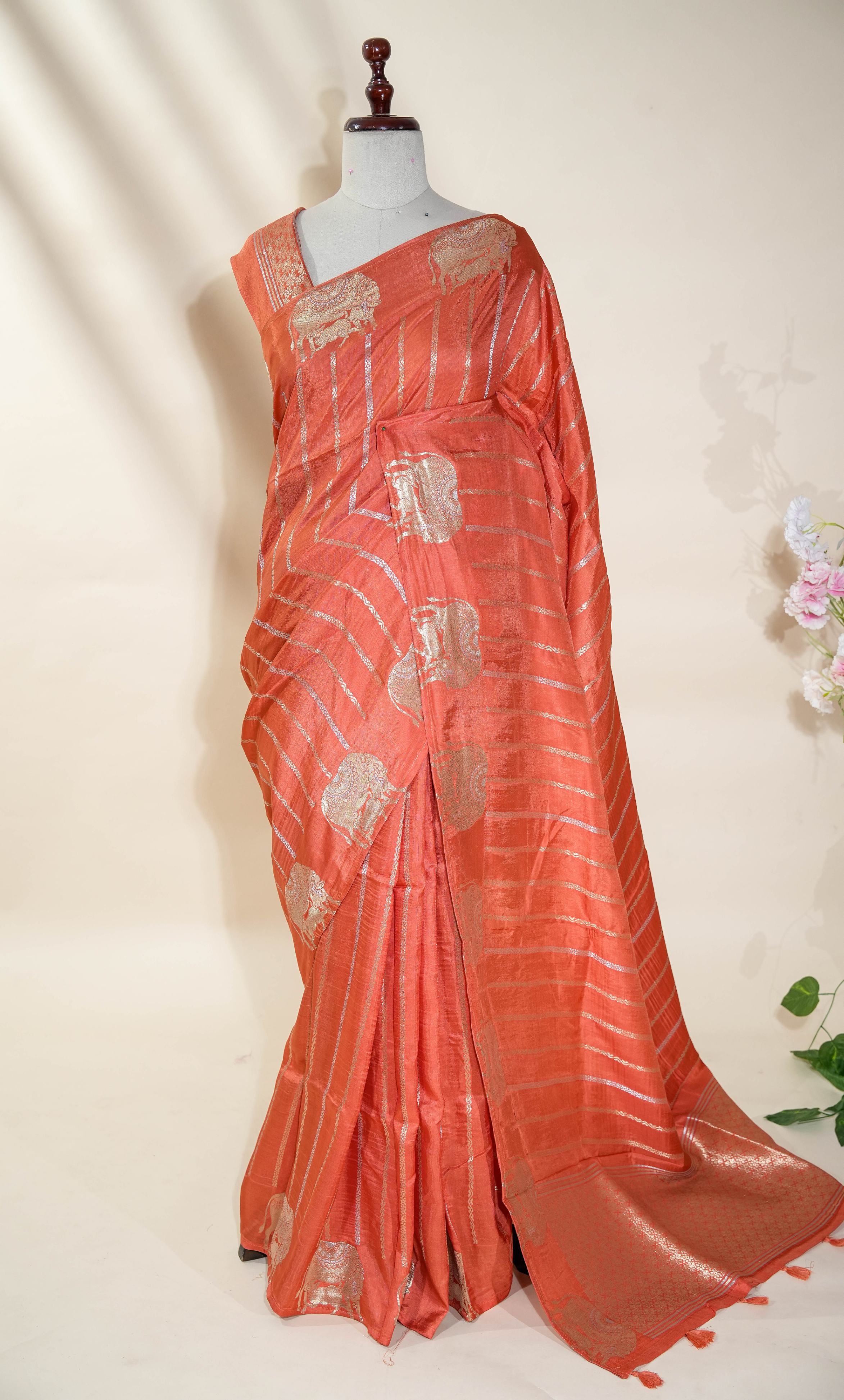 Orange Banarasi Silk Saree