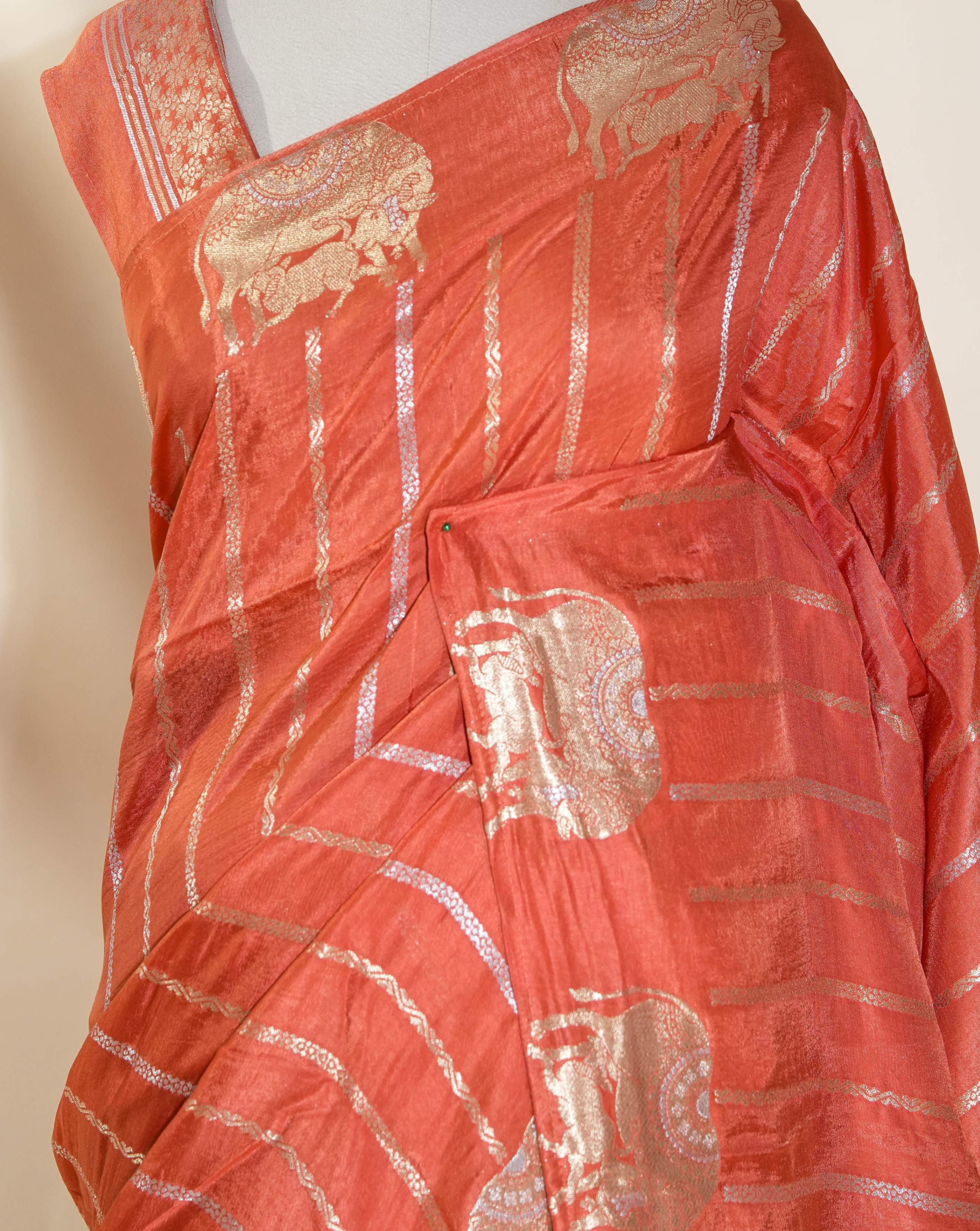 Orange Banarasi Silk Saree