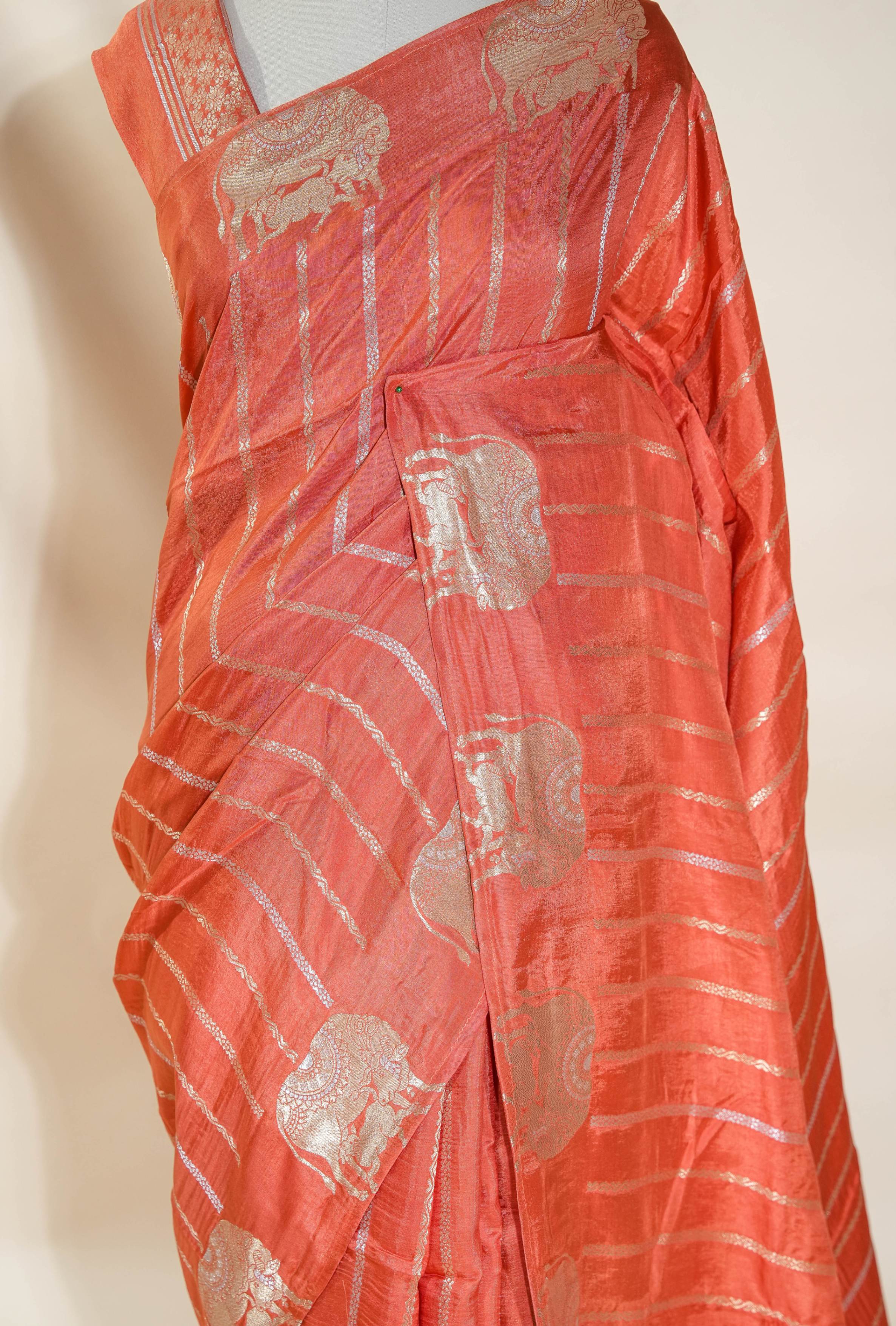 Orange Banarasi Silk Saree