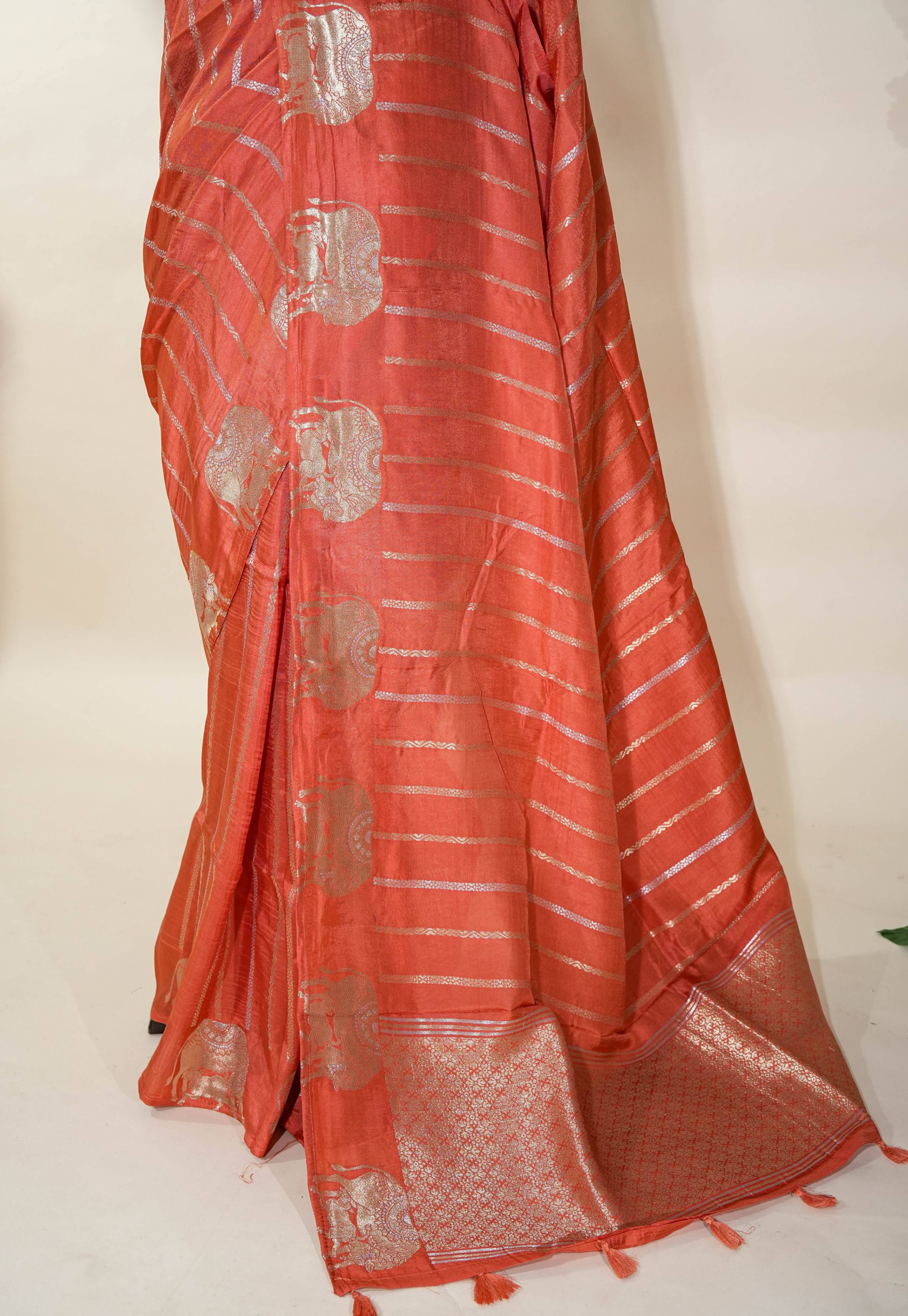 Orange Banarasi Silk Saree