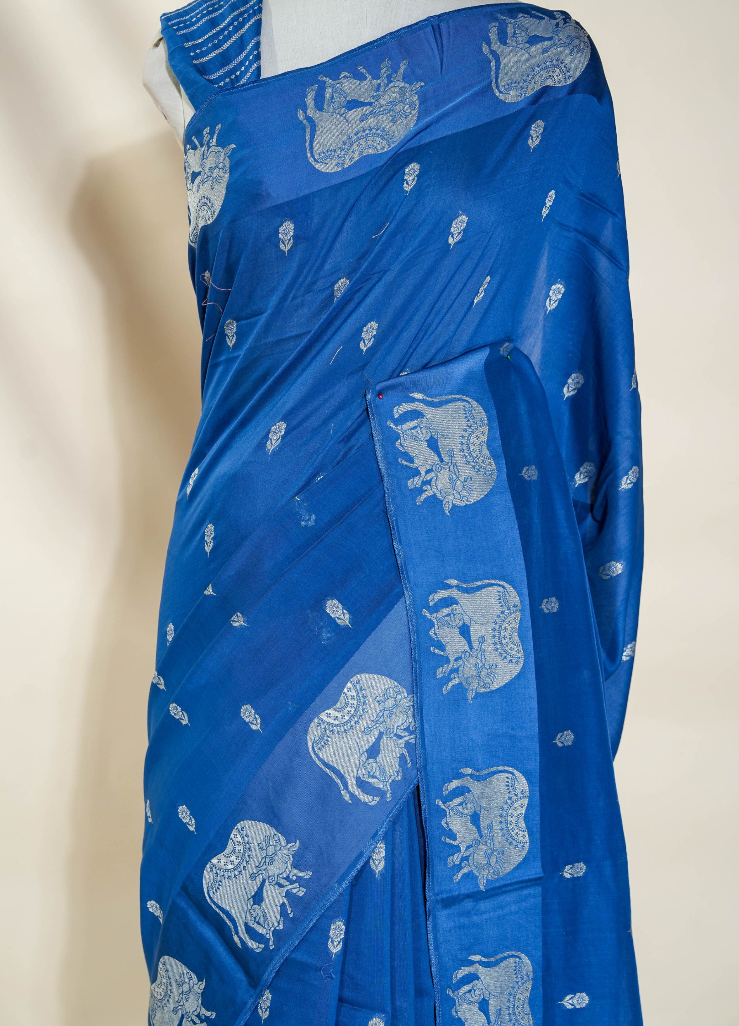 Navy Blue Banarasi Silk Saree