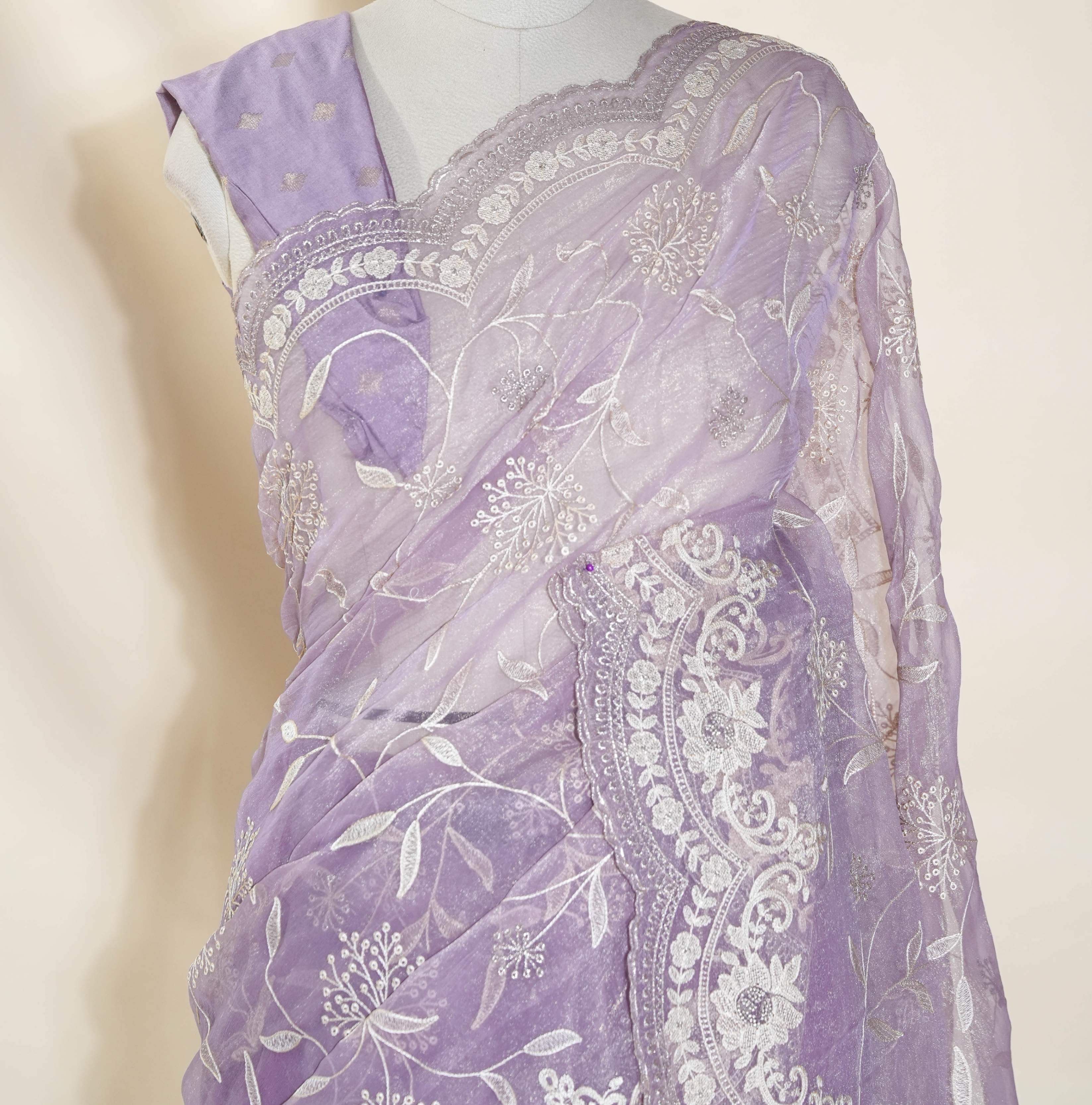 Purple Embroidery Organza Saree