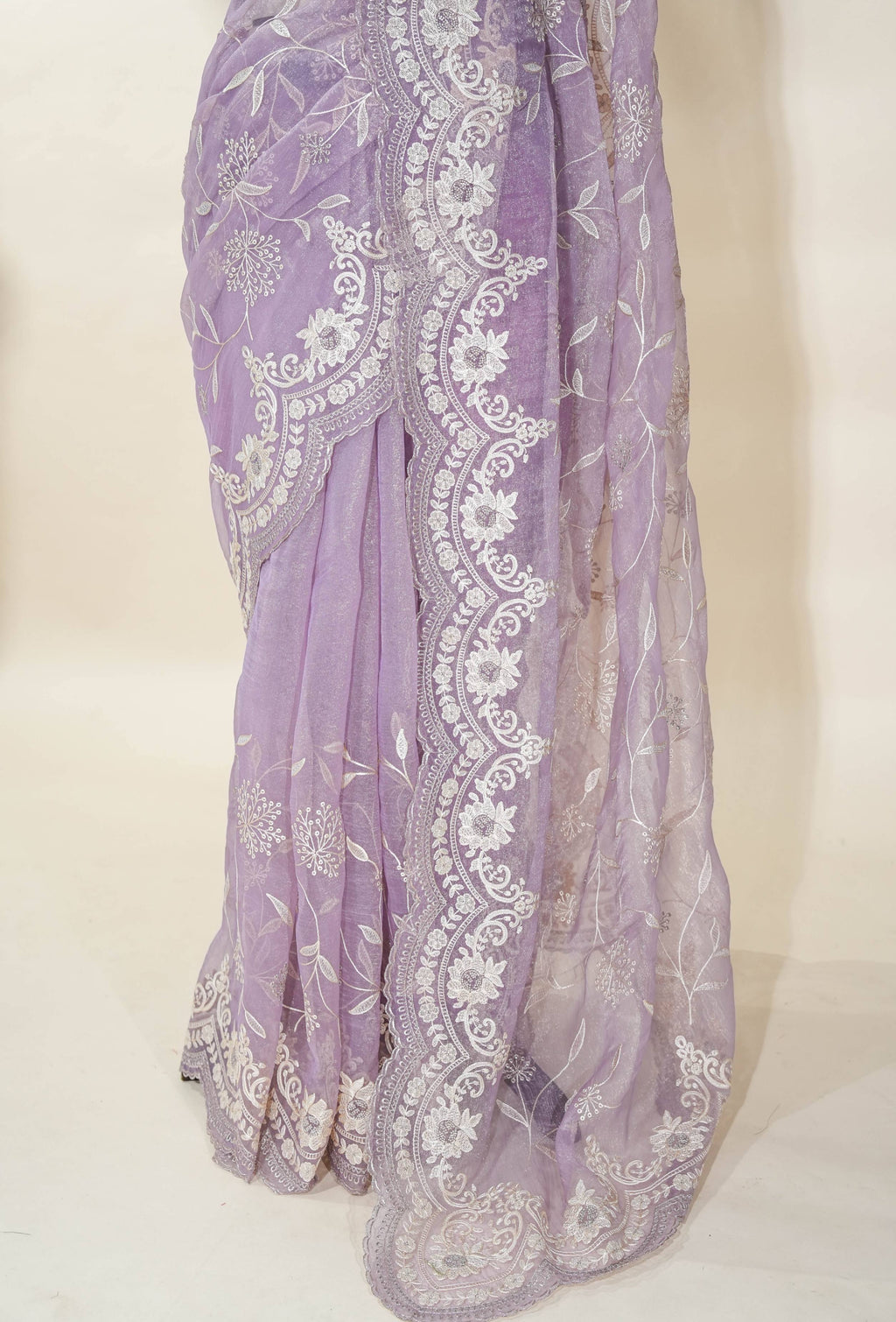 Purple Embroidery Organza Saree