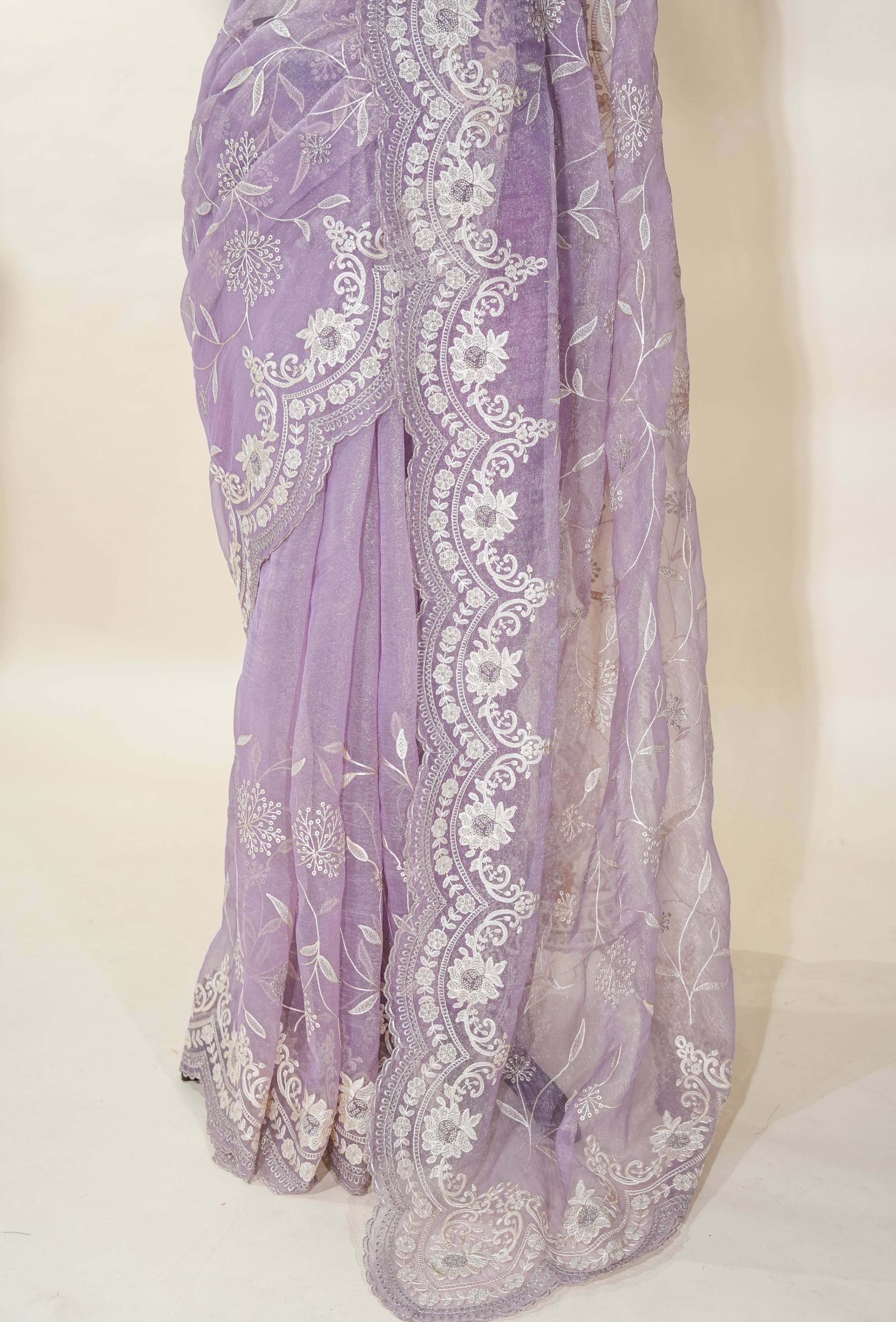 Purple Embroidery Organza Saree