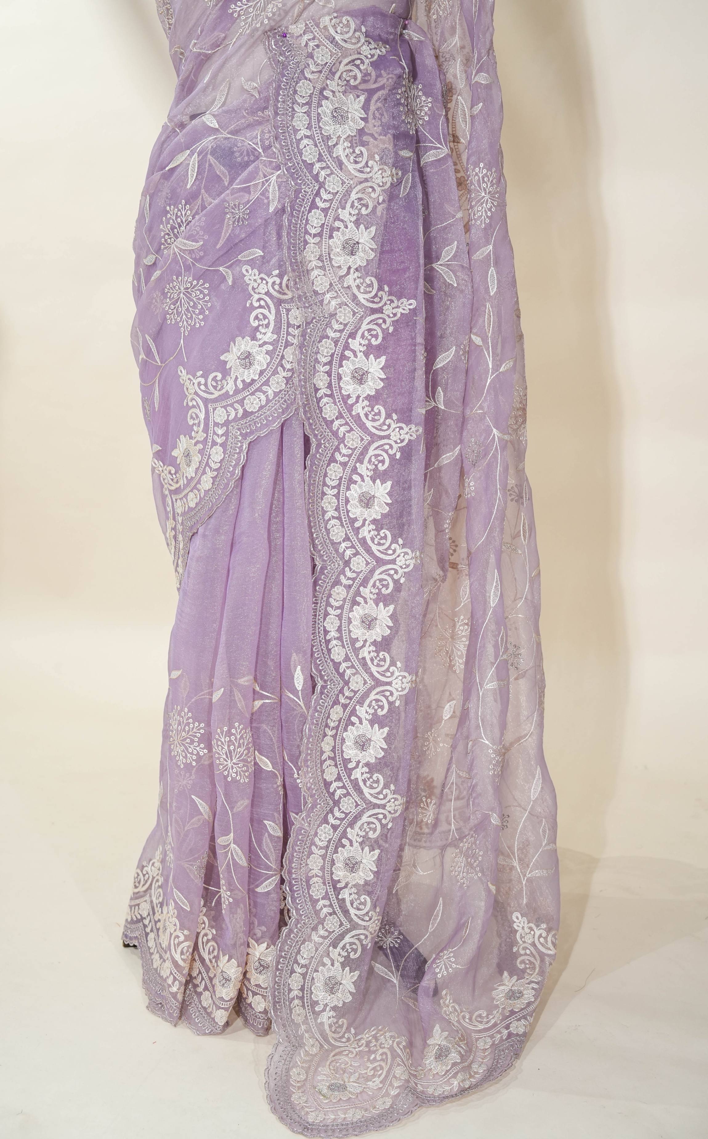 Purple Embroidery Organza Saree