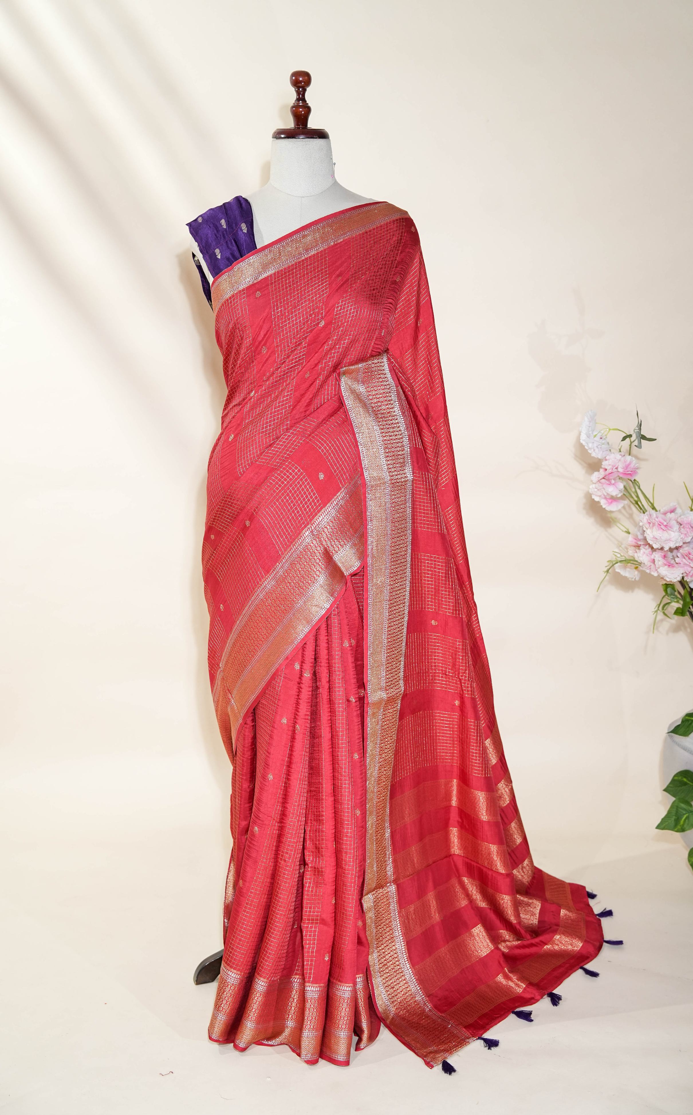 Peach Banarasi Silk Saree