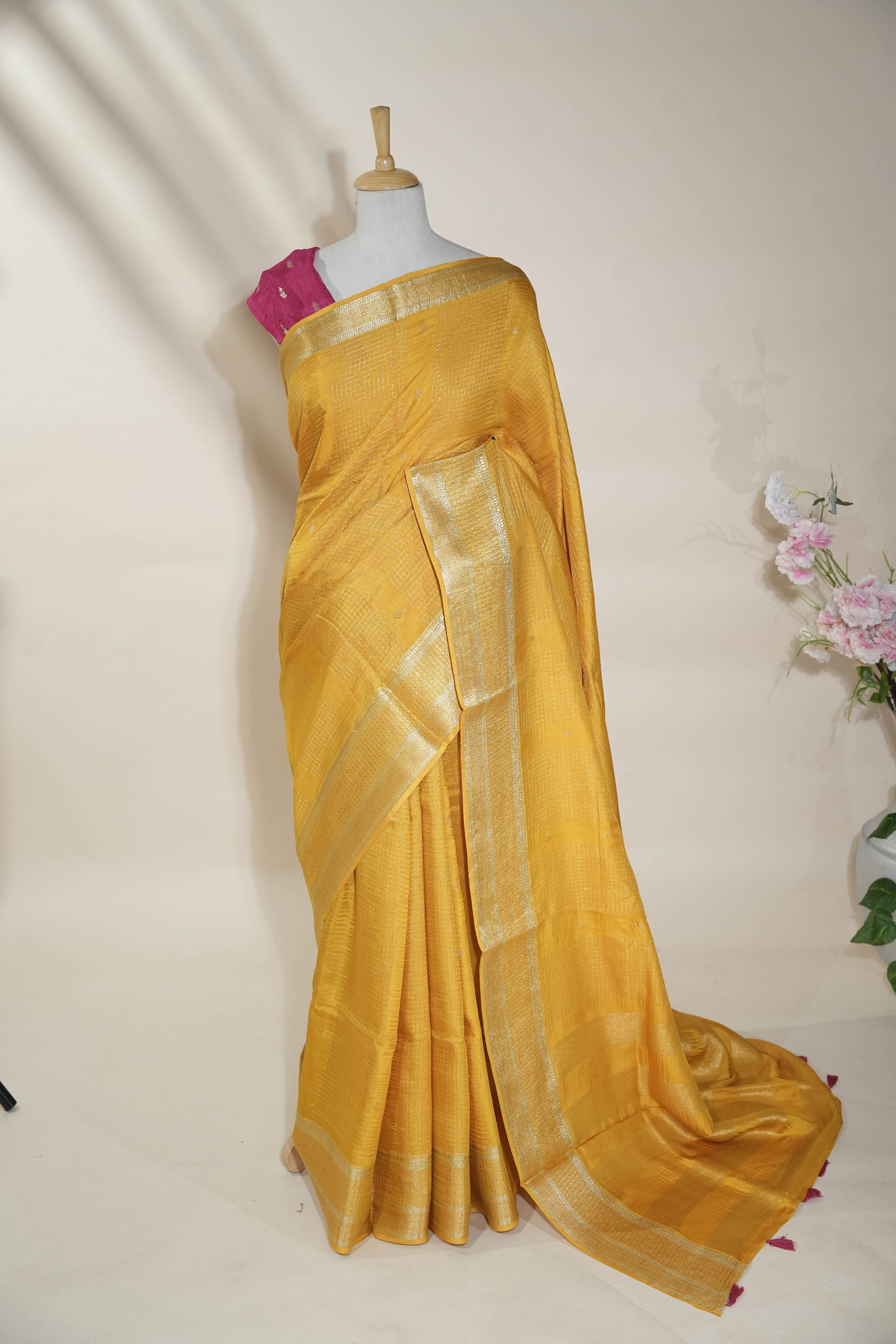 Yellow Banarasi Silk Saree
