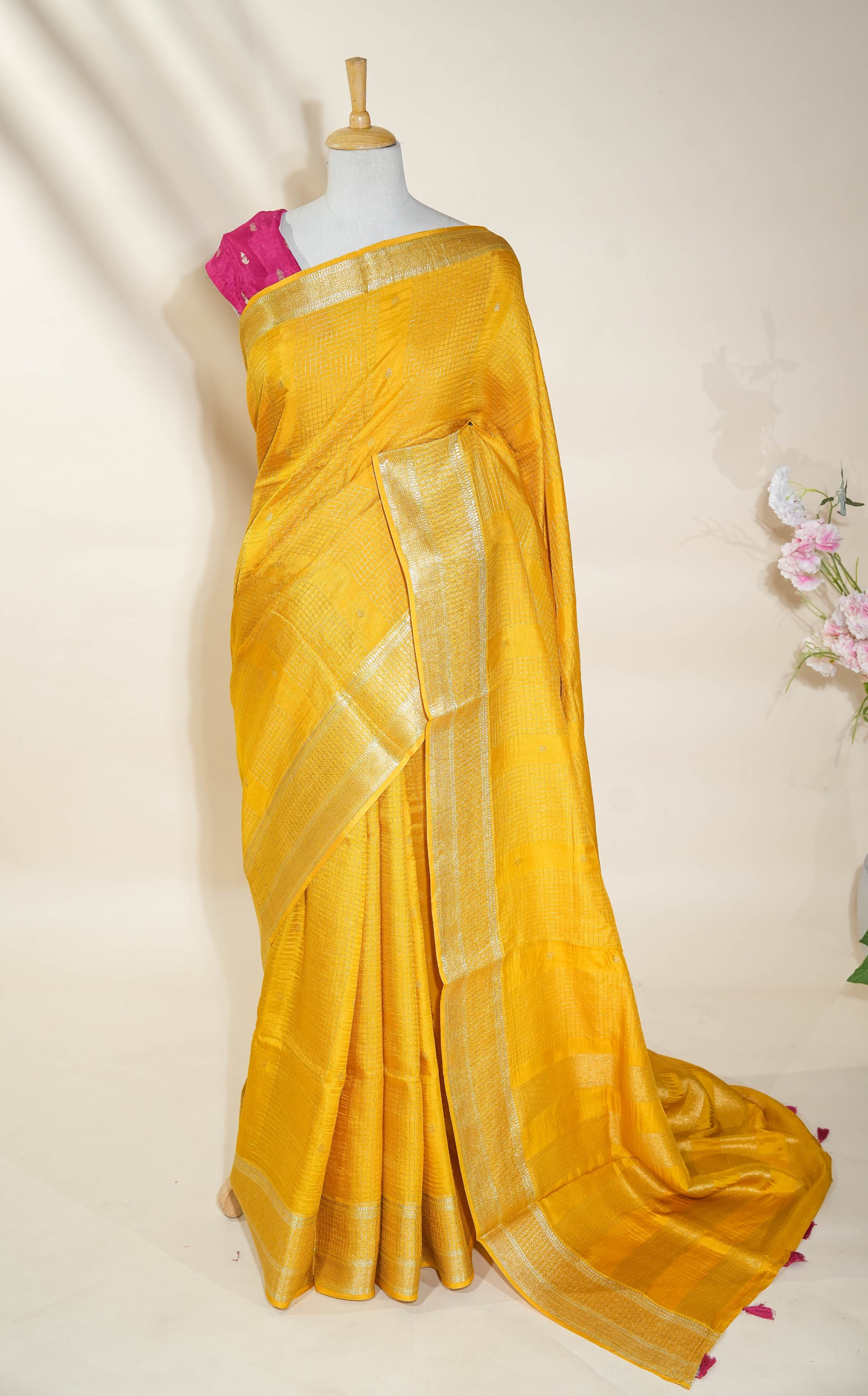 Yellow Banarasi Silk Saree