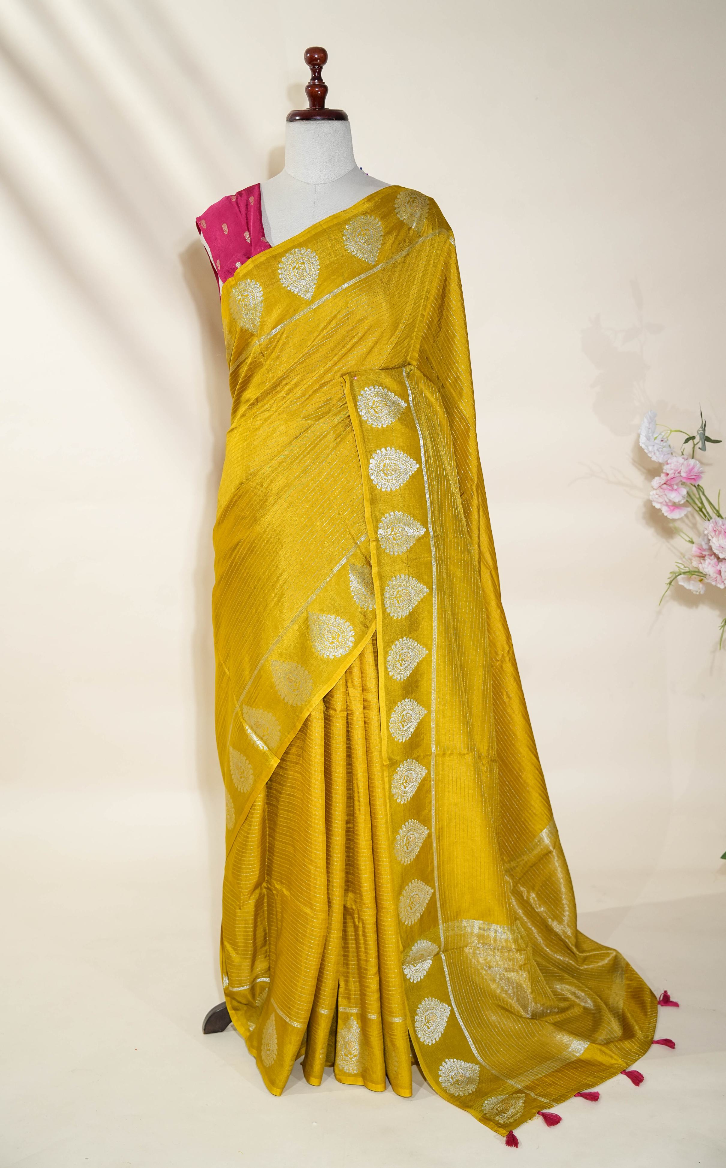 Yellow Banarasi Silk Saree