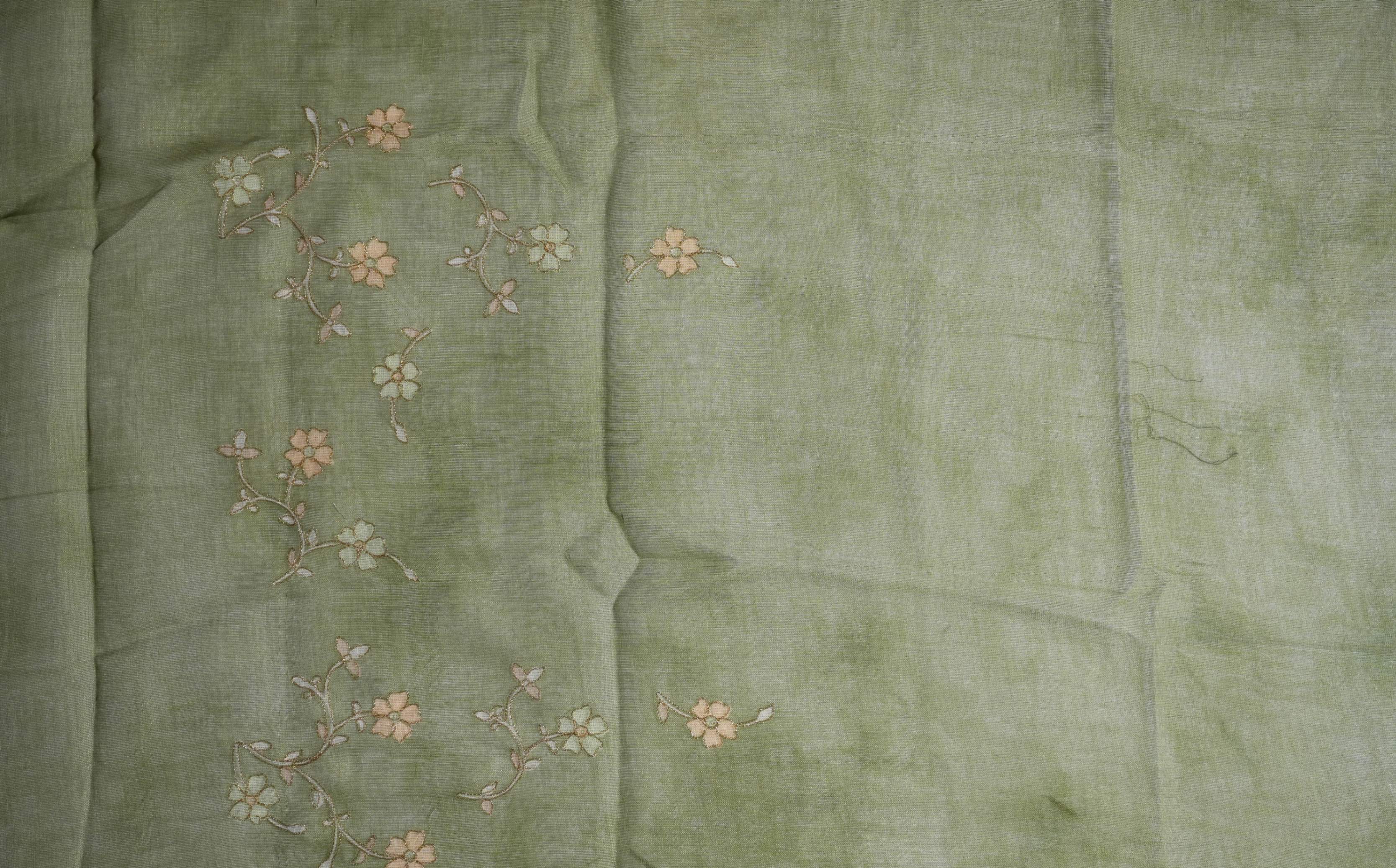 Green Printed Embroidery Tissue Saree