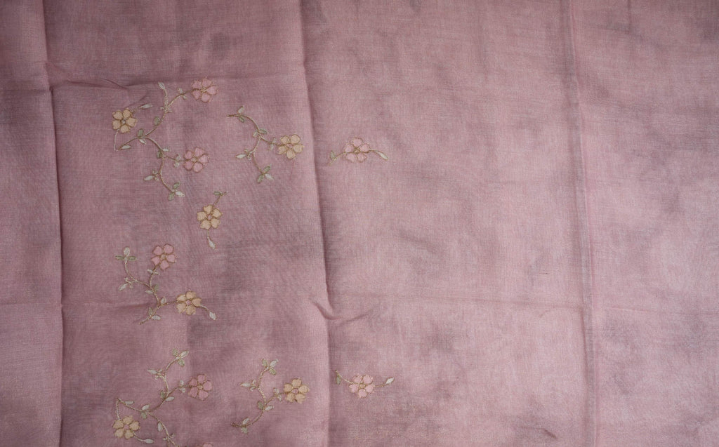 Pink Printed Embroidery Tissue Saree