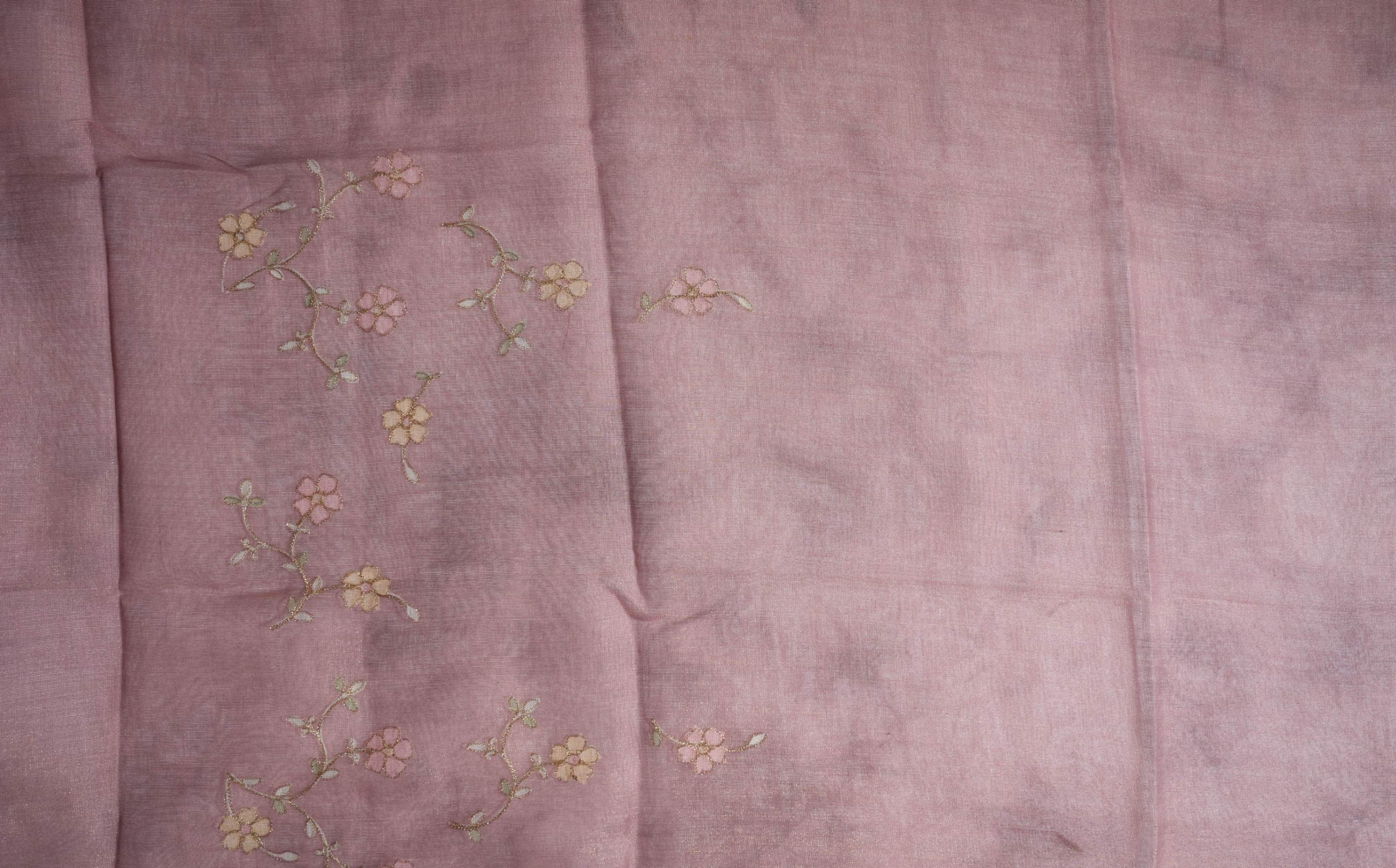 Pink Printed Embroidery Tissue Saree