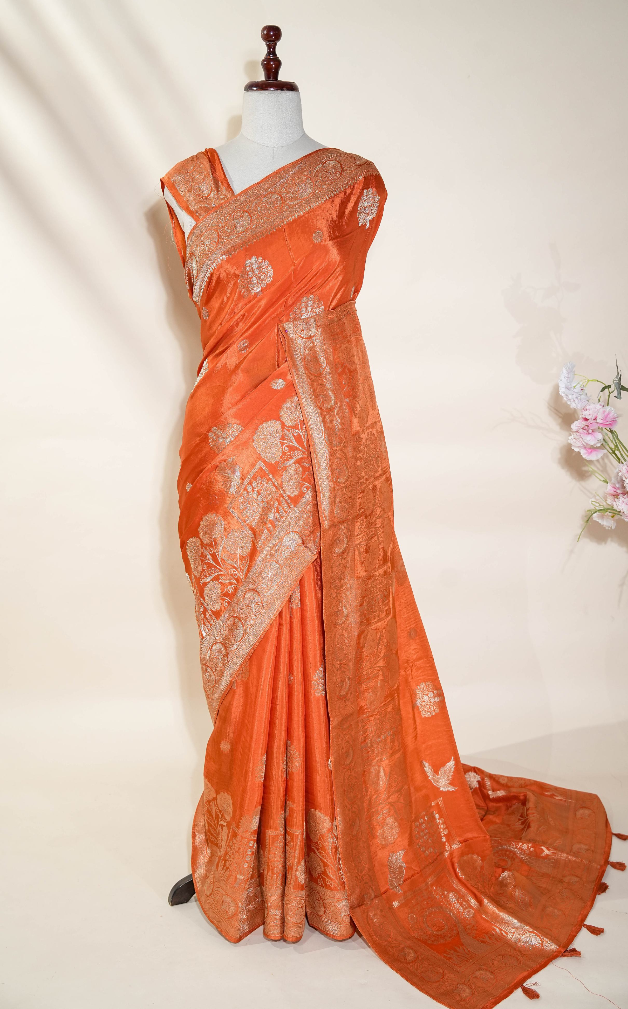 Orange Banarasi Silk Saree