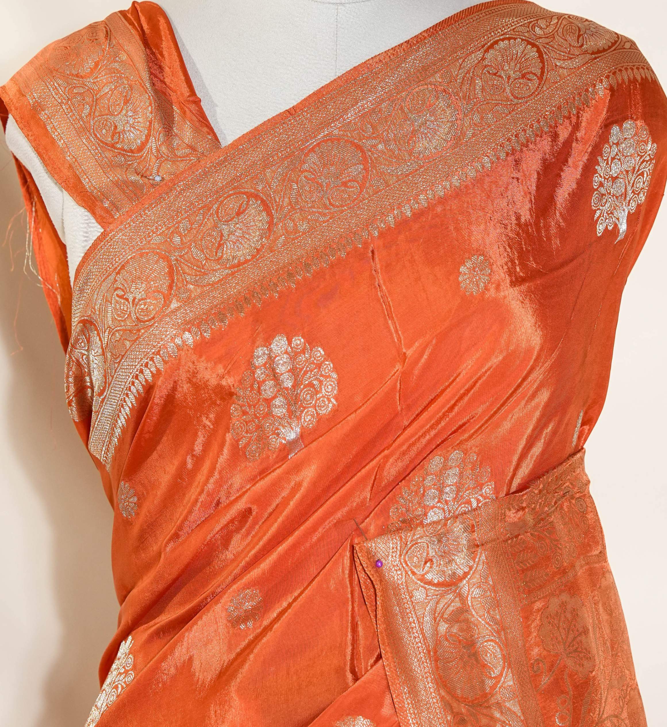 Orange Banarasi Silk Saree