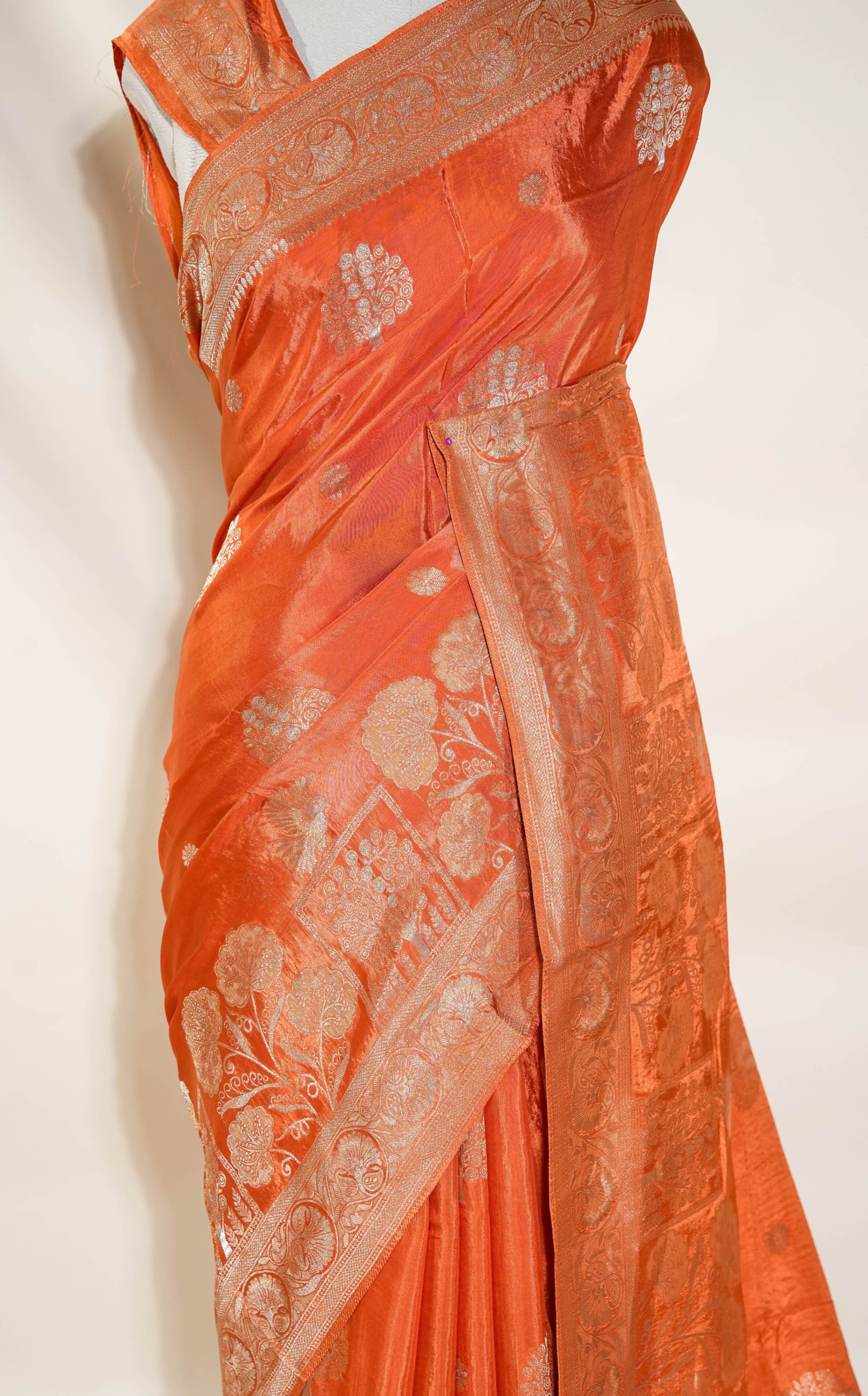 Orange Banarasi Silk Saree