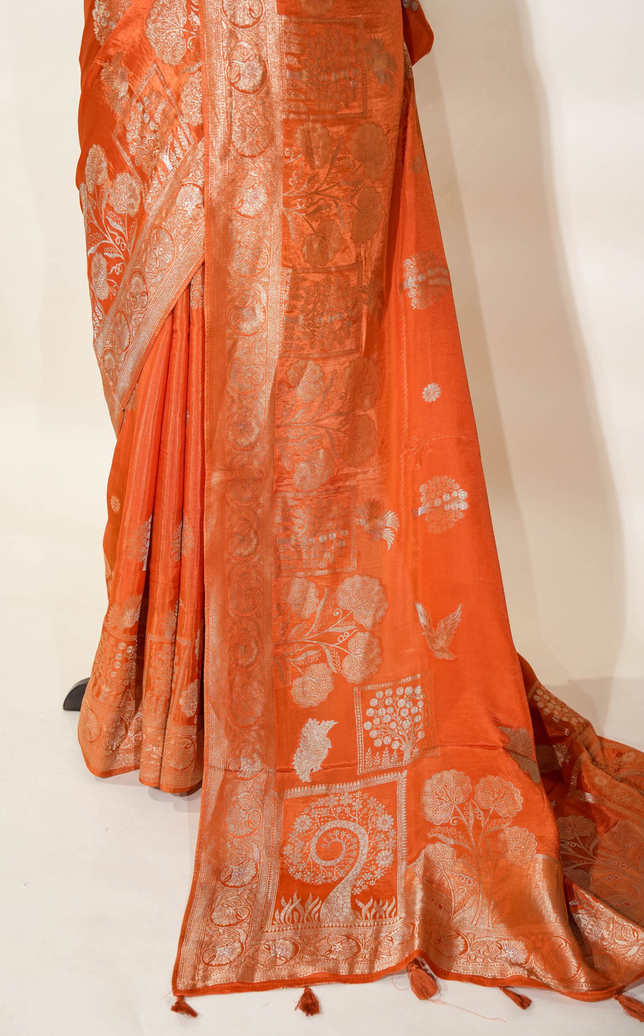 Orange Banarasi Silk Saree