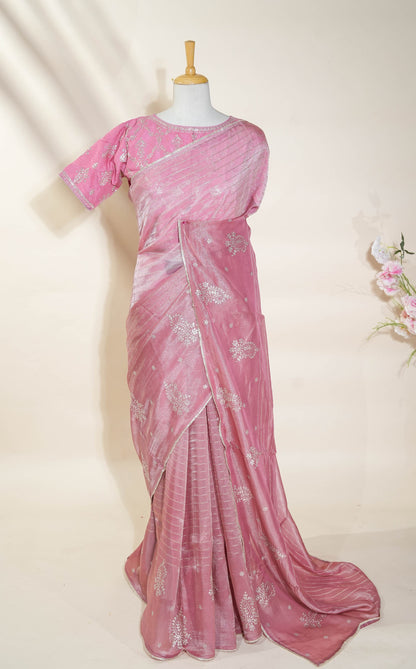 Multicolor Embroidery Tissue Saree