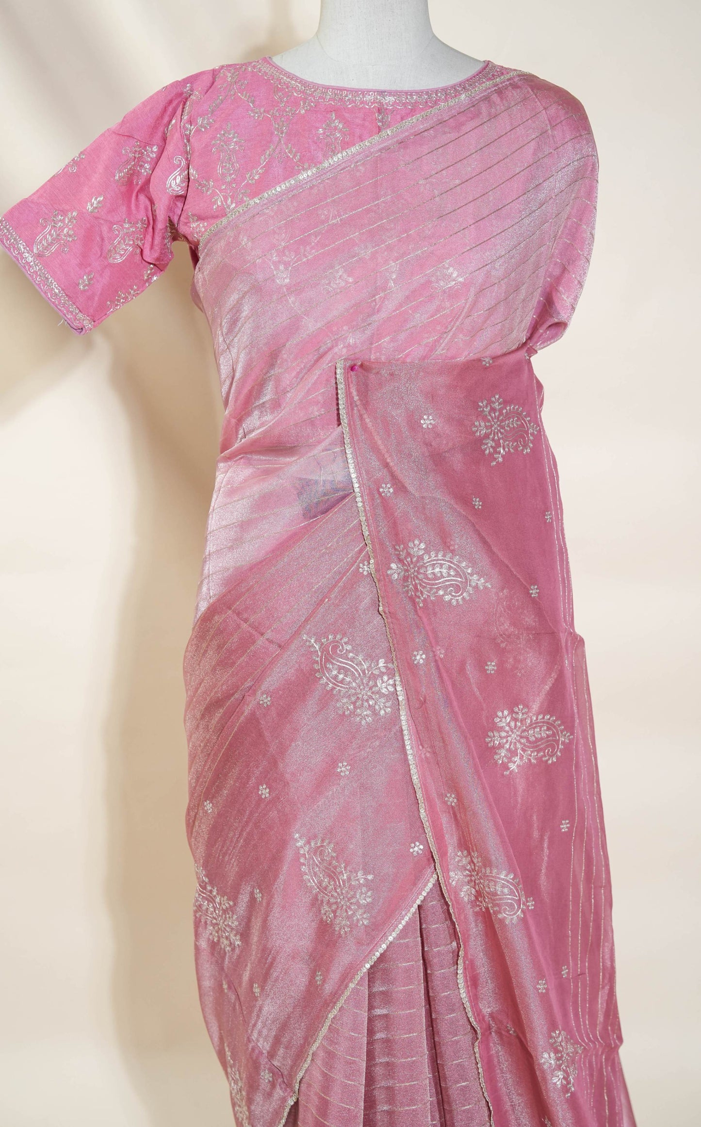 Multicolor Embroidery Tissue Saree