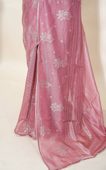 Multicolor Embroidery Tissue Saree