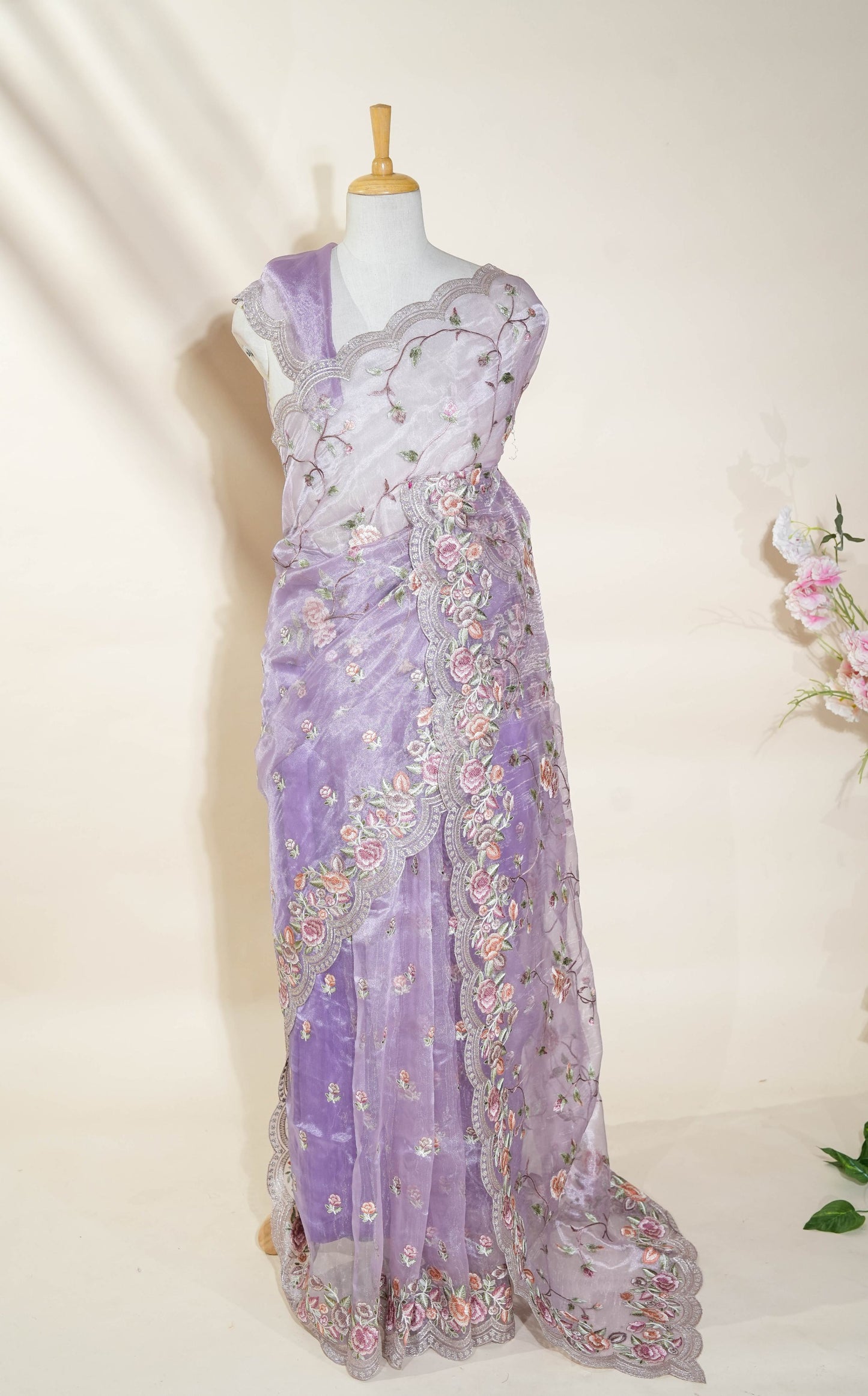 Purple Embroidery Tissue Saree