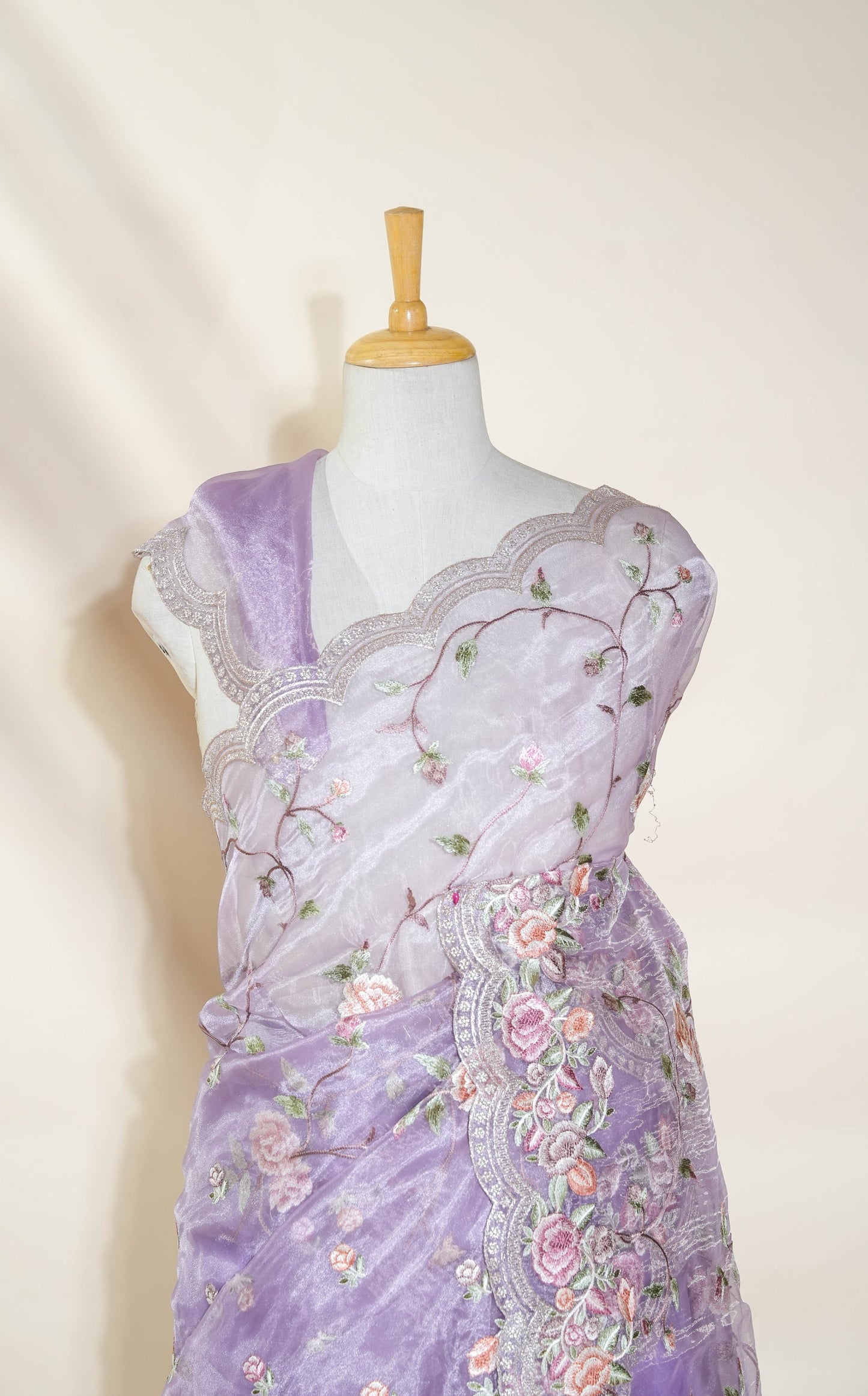 Purple Embroidery Tissue Saree