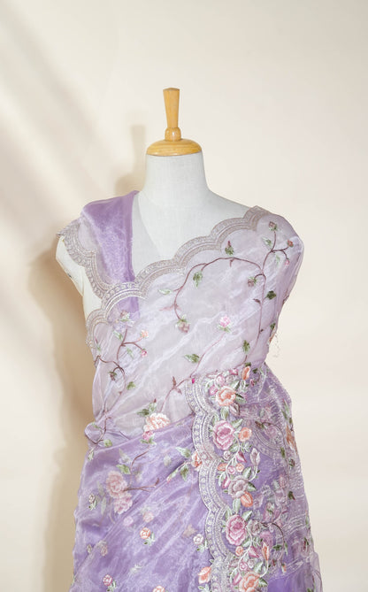 Purple Embroidery Tissue Saree