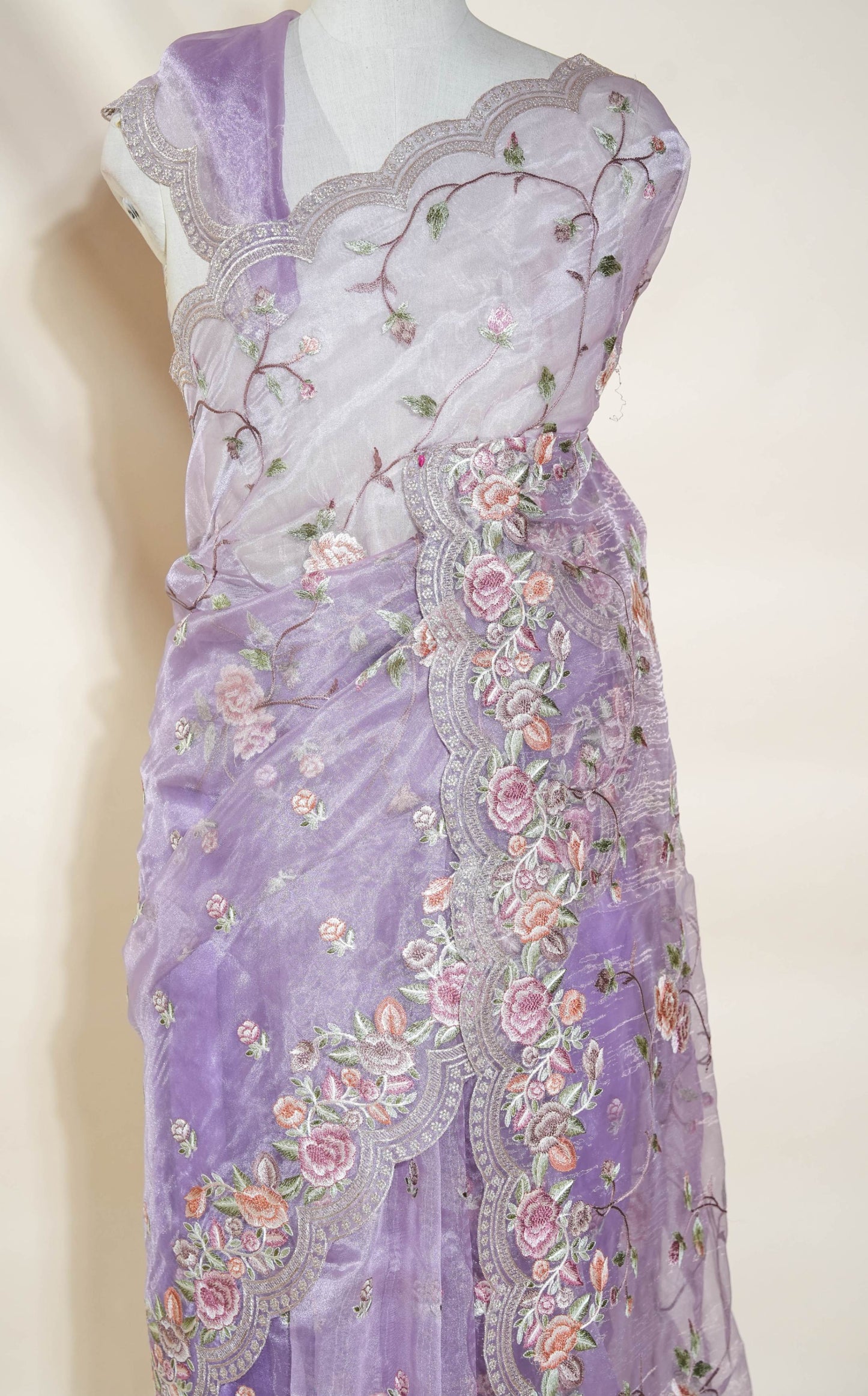 Purple Embroidery Tissue Saree