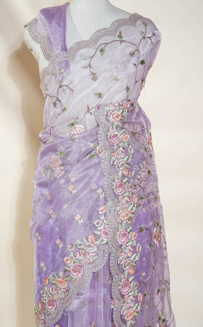 Purple Embroidery Tissue Saree