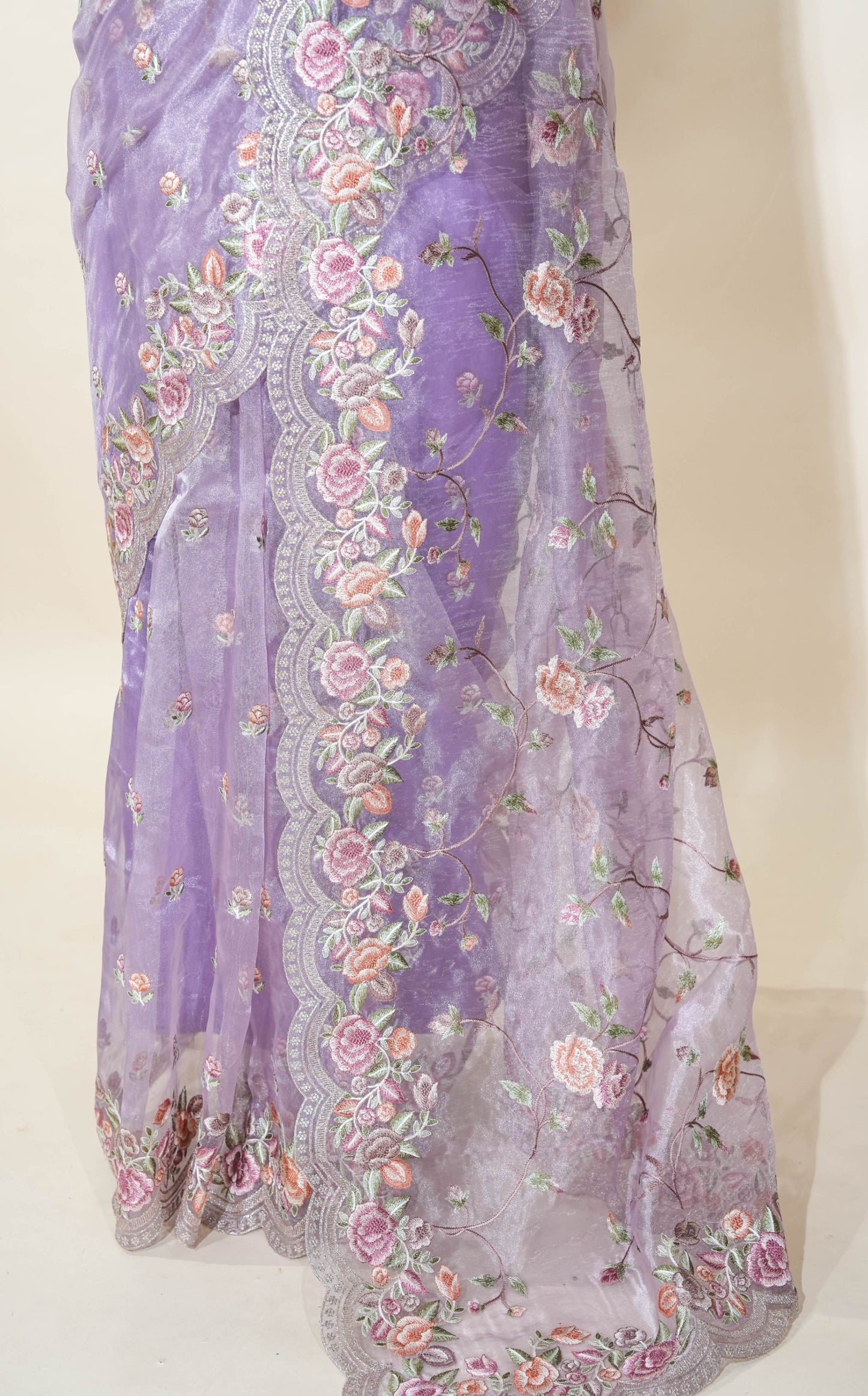 Purple Embroidery Tissue Saree